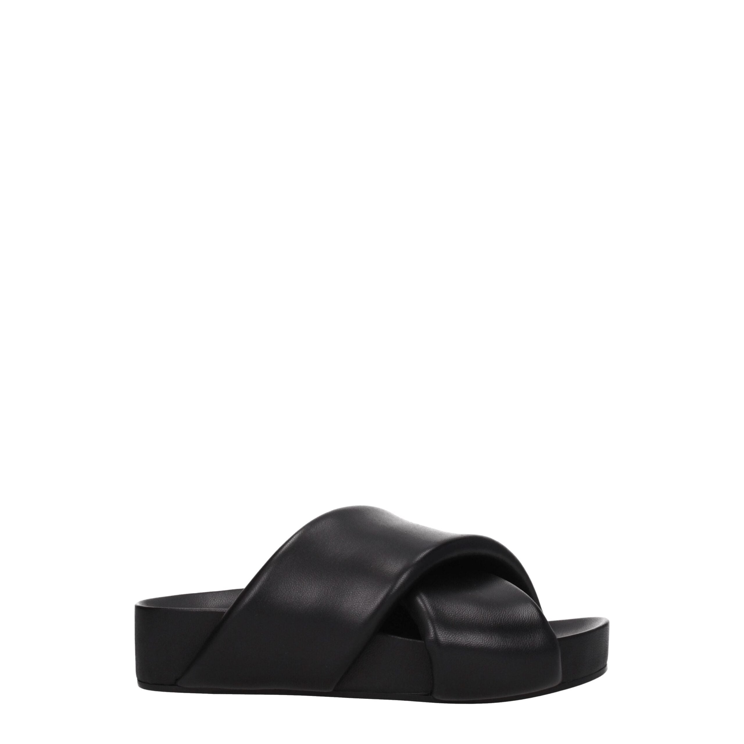Black Leather Slippers