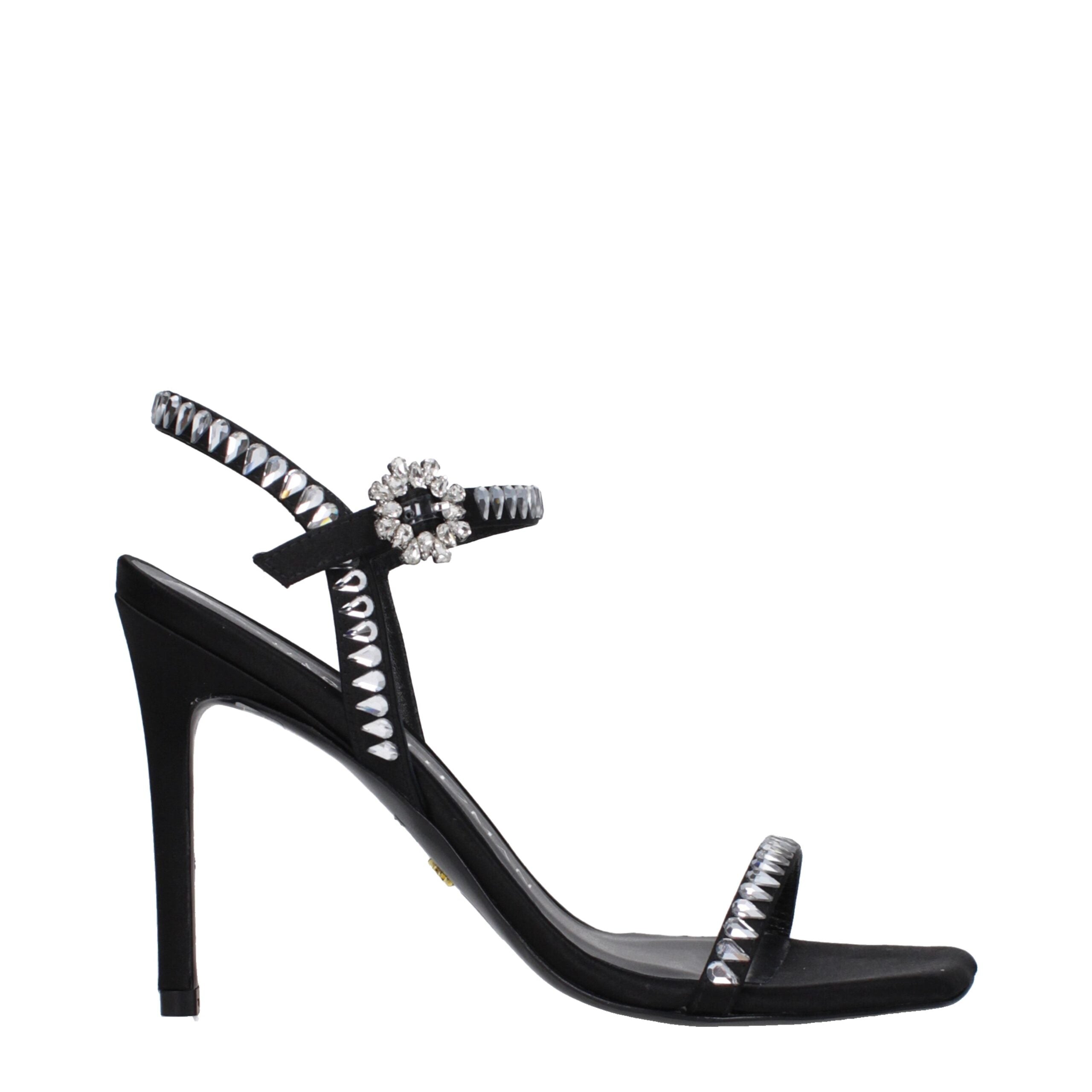 Black Satin Stiletto Heel Sandals