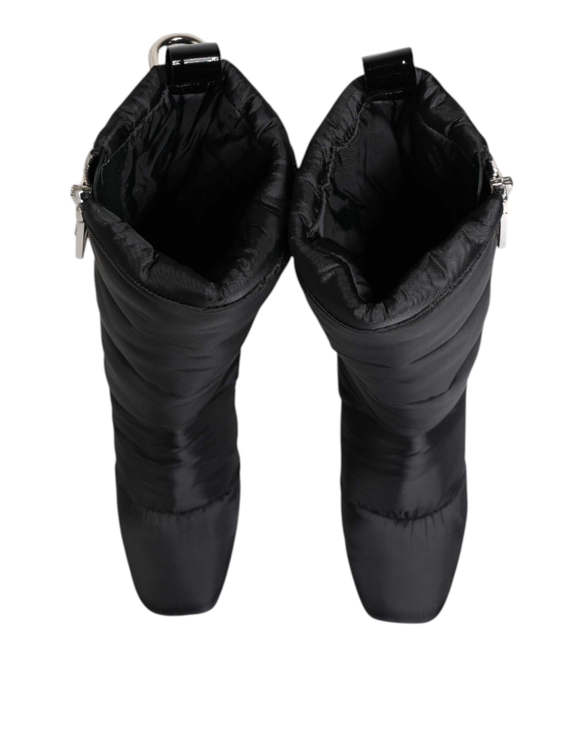 Black Padded Mid Calf Logo Heel Boots Shoes