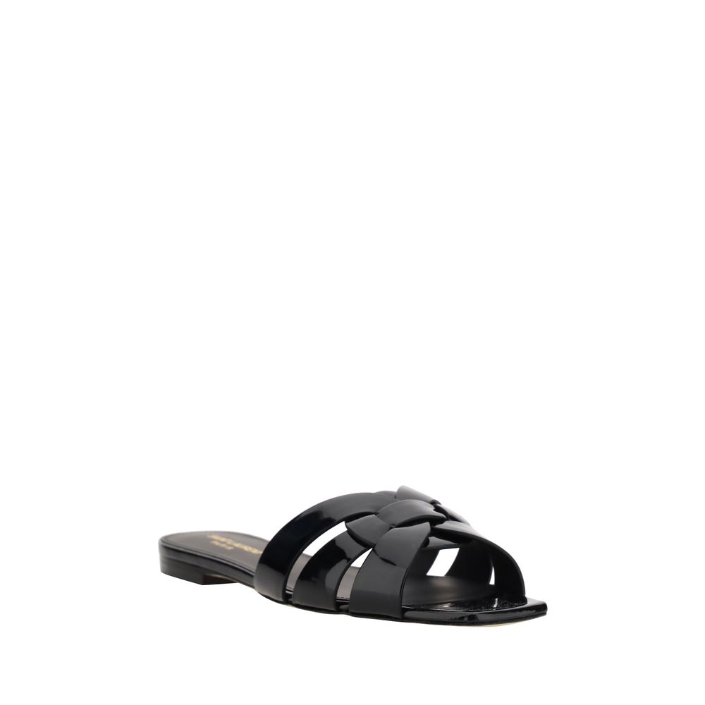 Black Calf Leather Bos Taurus Flat Sandals