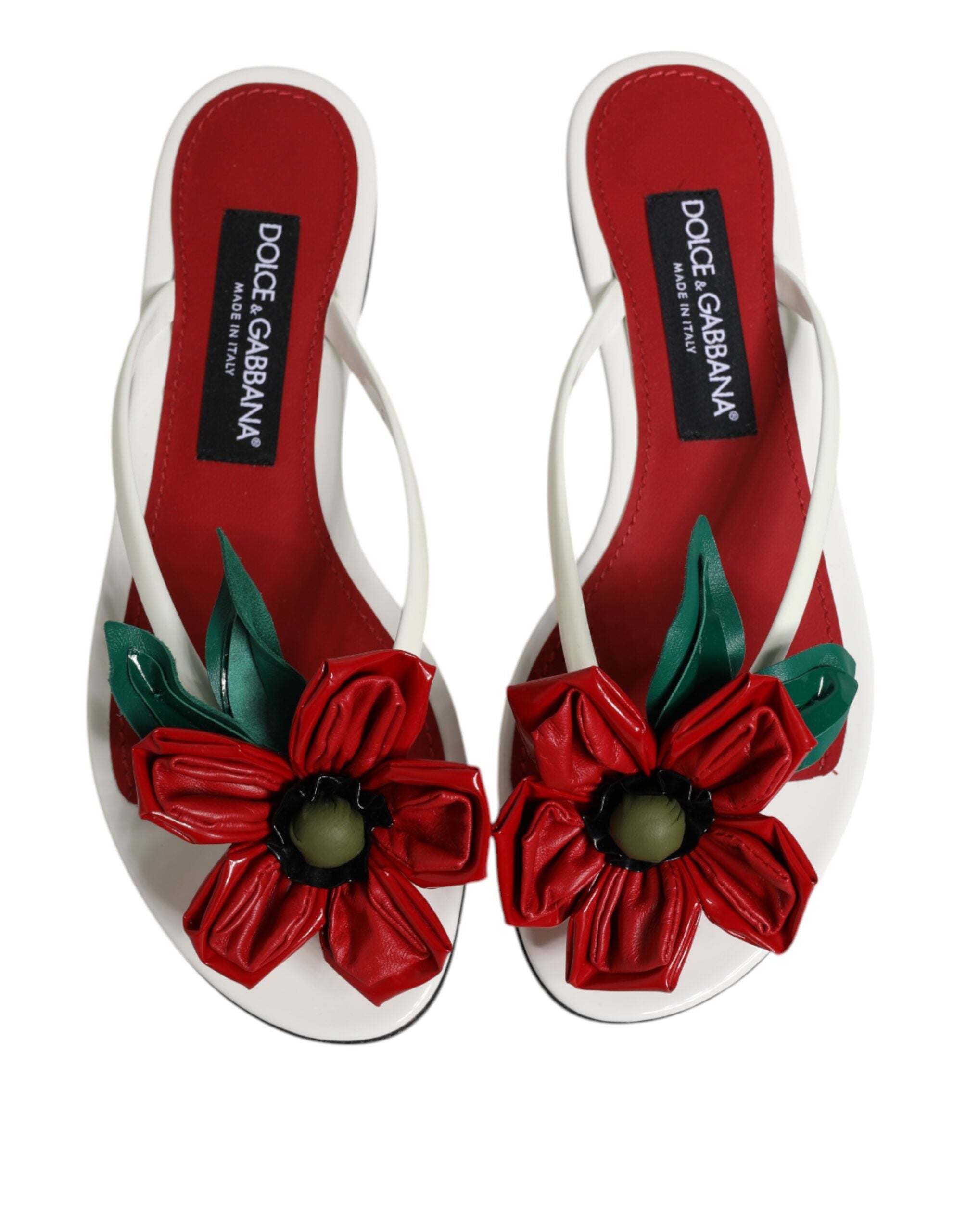 Red White KEIRA Flower Leather Sandals Shoes