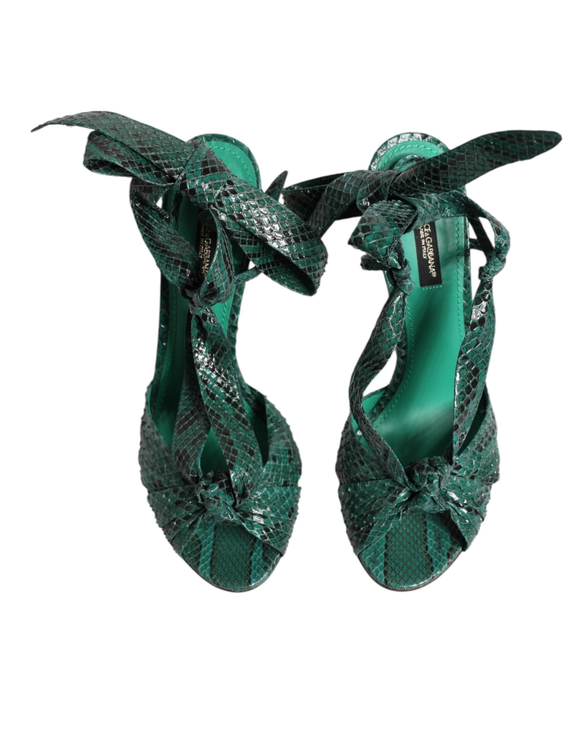 Green Python Leather Heels Sandals Shoes