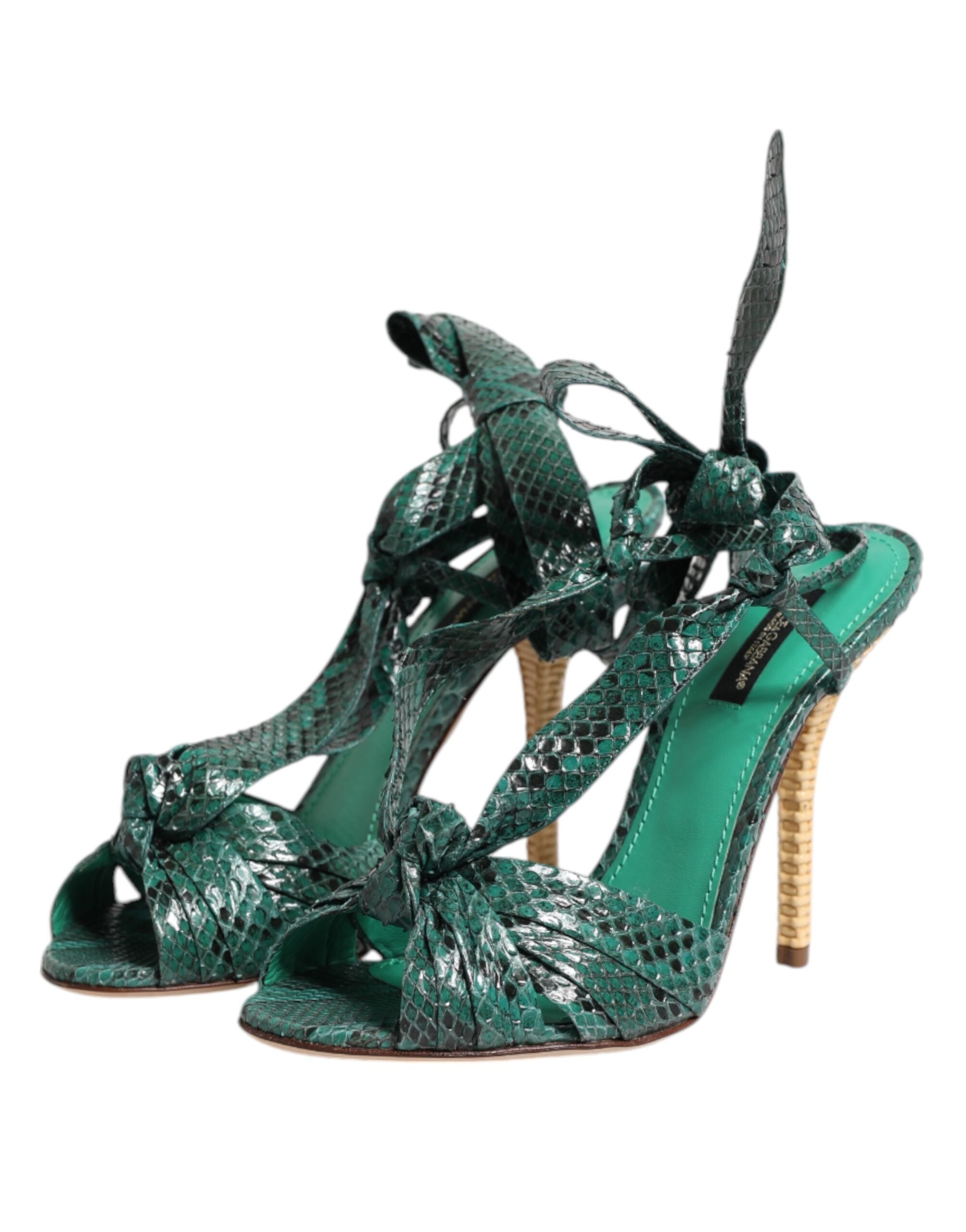 Green Python Leather Heels Sandals Shoes