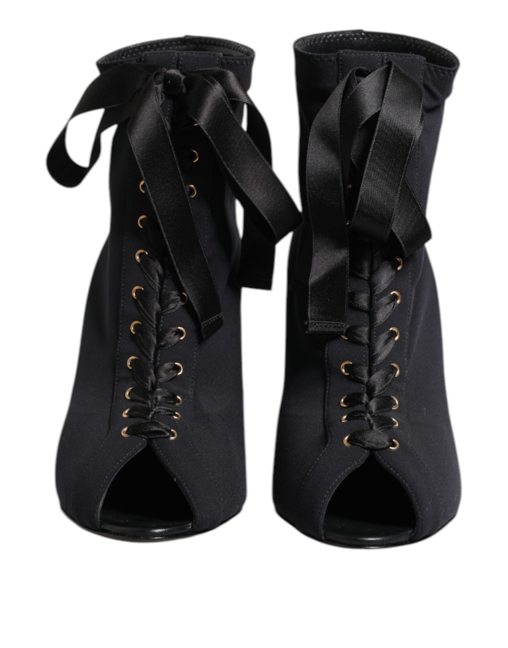 Black Stiletto Heels Lace Up Boots Shoes