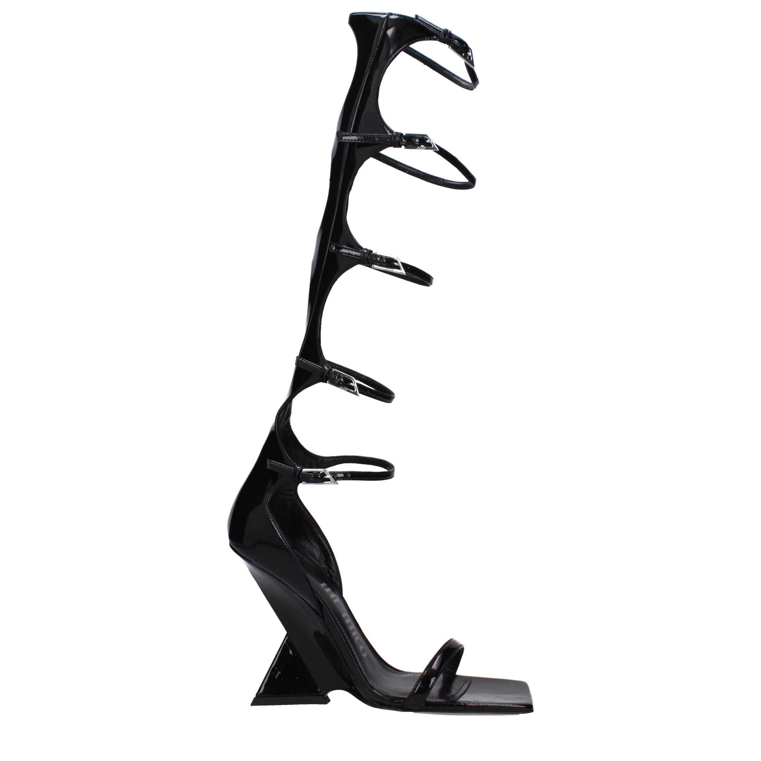 Black Leather Stiletto Heel Sandals