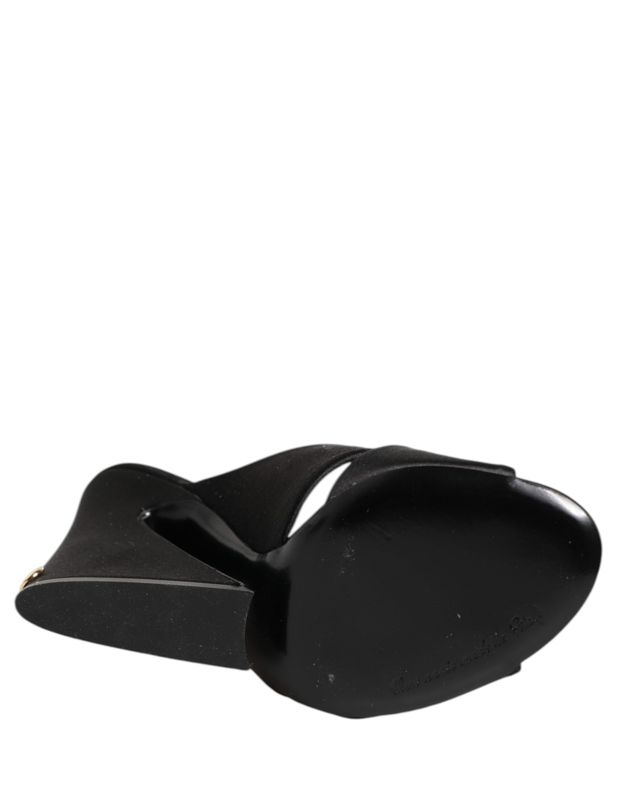Black Logo KEIRA Satin Slides Sandals Shoes