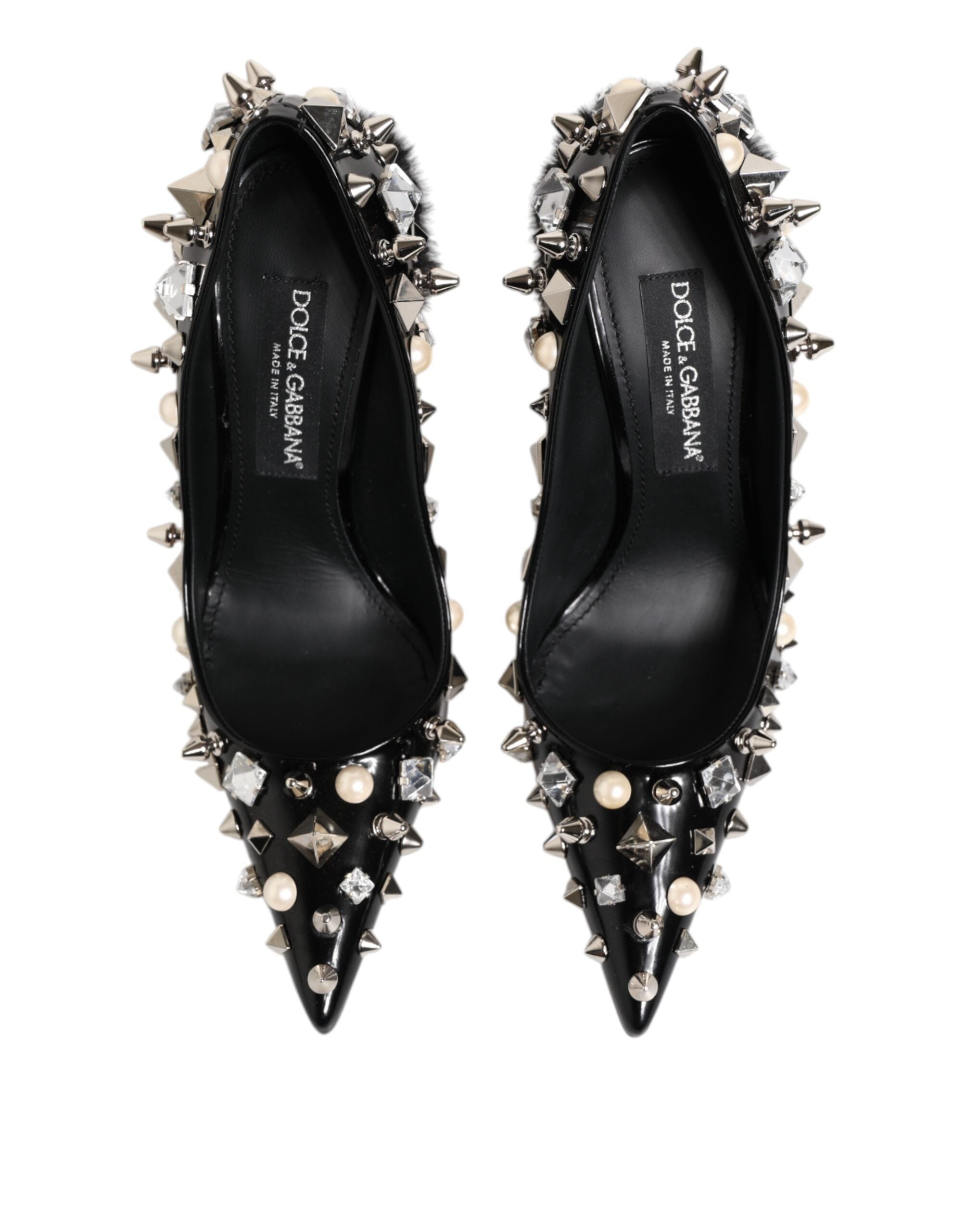 Black Crystals Studs Stiletto Pumps Shoes