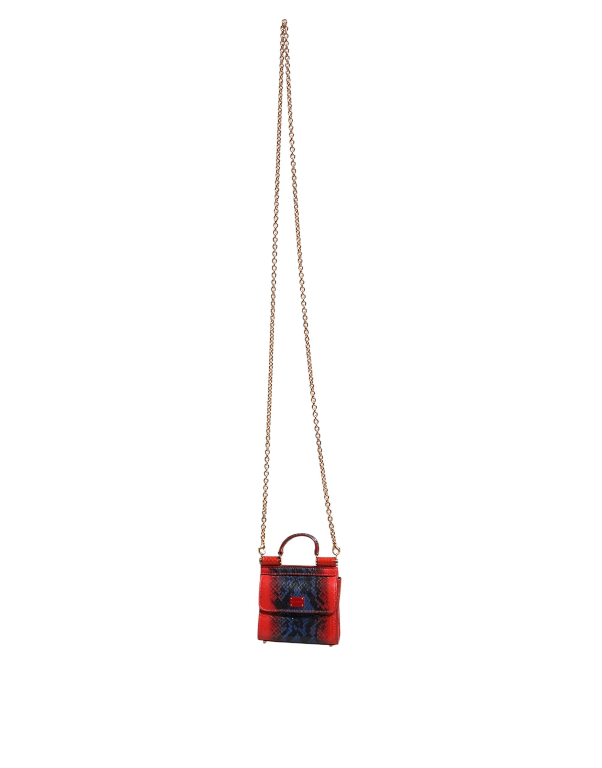 Červenomodrá kožená crossbody taška Sicily s řetízkem