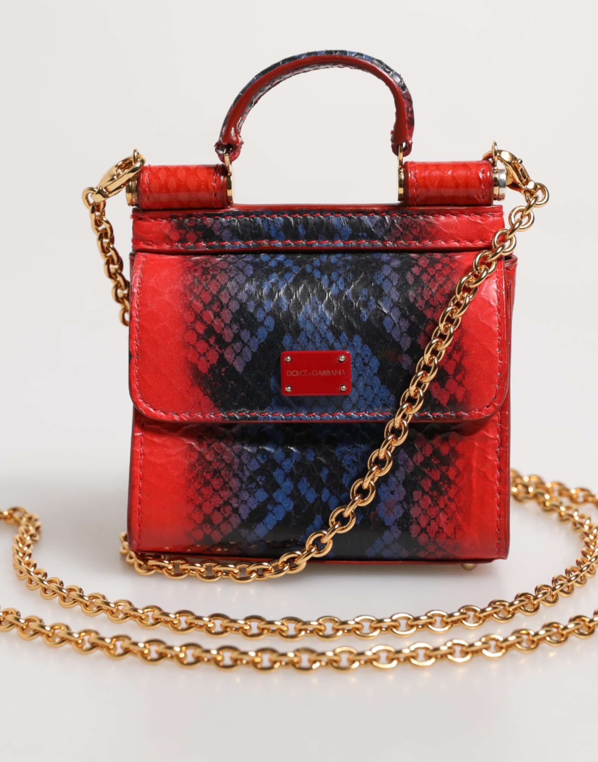 Červenomodrá kožená crossbody taška Sicily s řetízkem