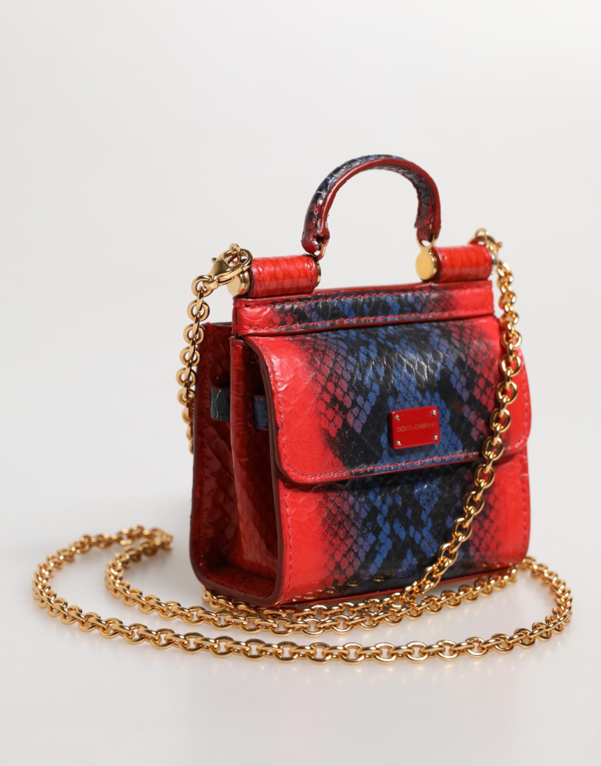 Červenomodrá kožená crossbody taška Sicily s řetízkem