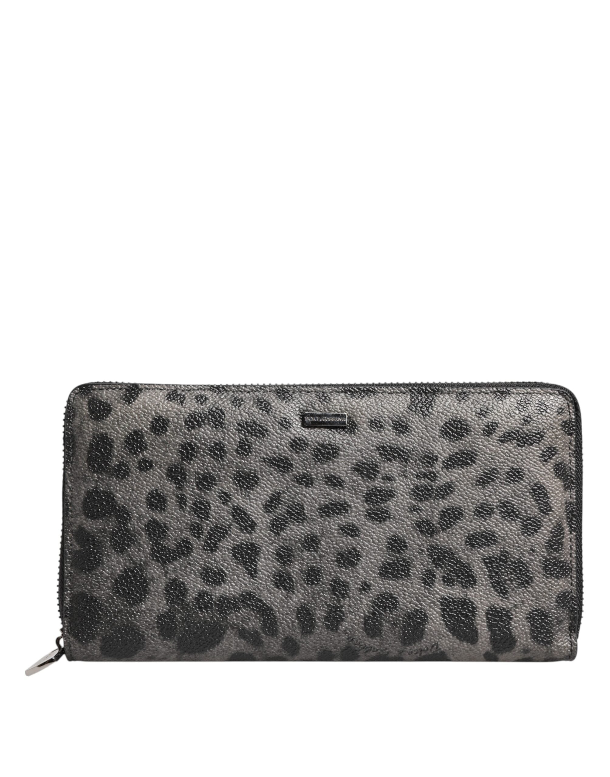 Černošedá leopardí kožená peněženka na zip s motivem kontinentálního modelu