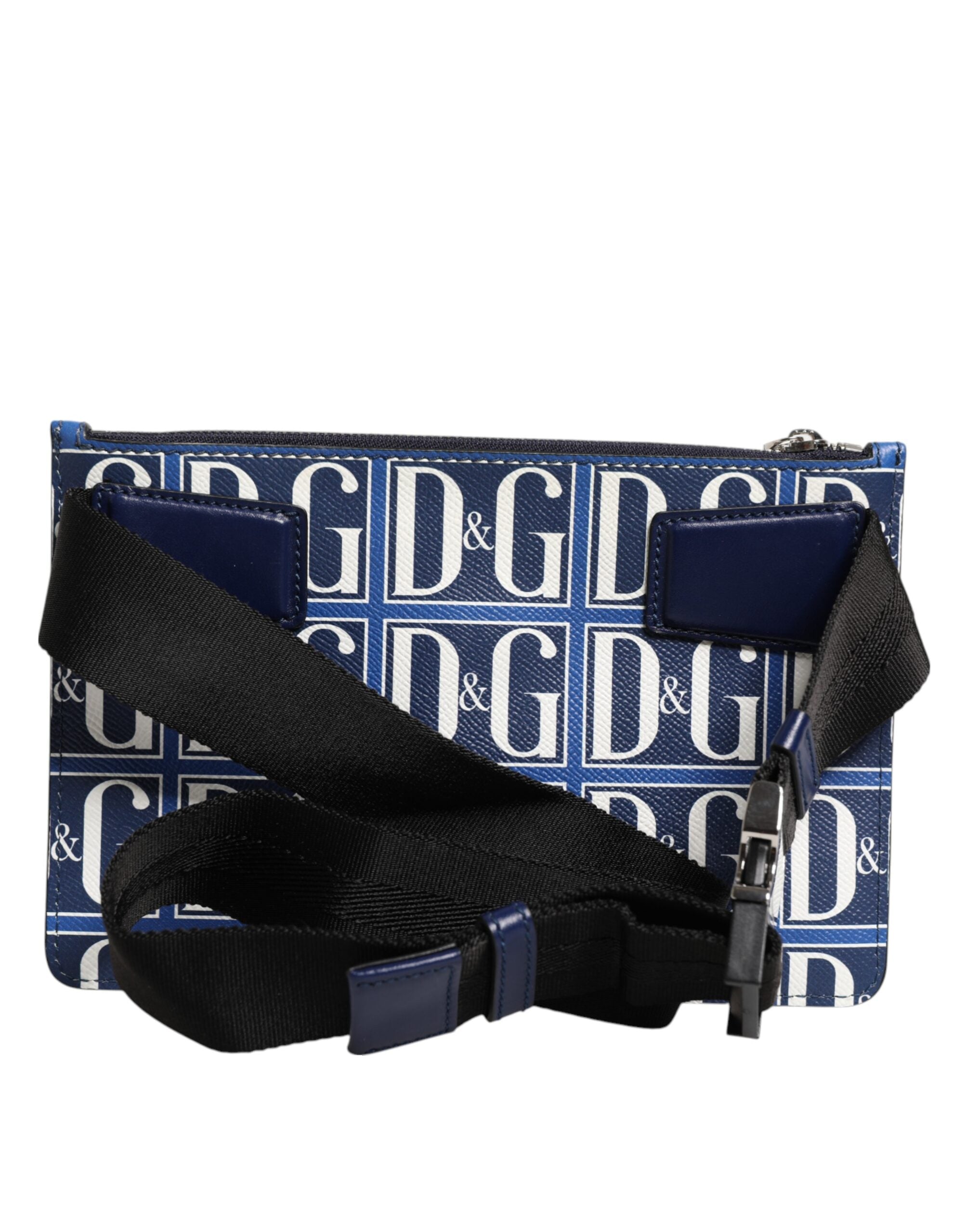 Kožená kabelka Borse s logem D&amp;G v modré a bílé barvě