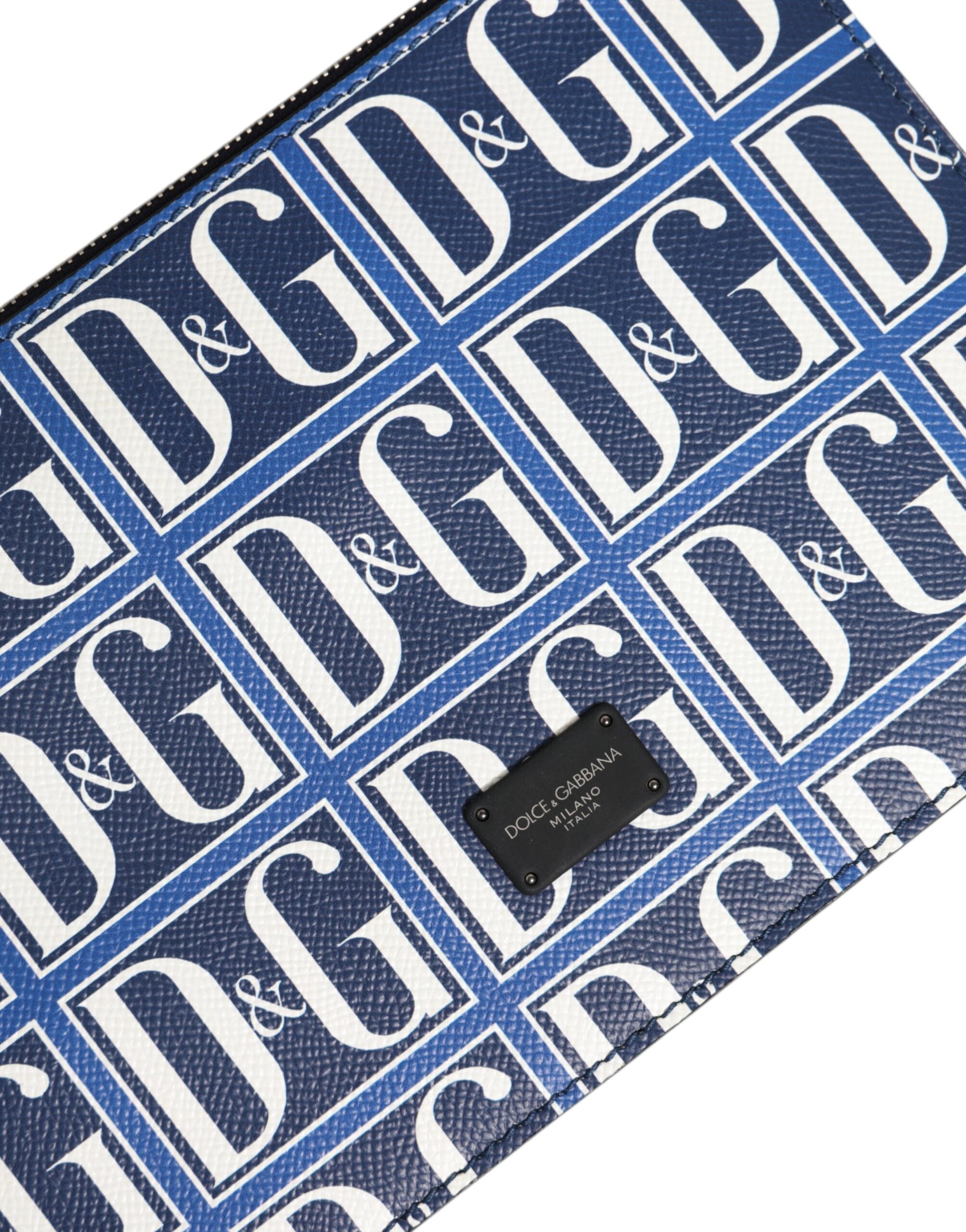 Kožená kabelka Borse s logem D&amp;G v modré a bílé barvě