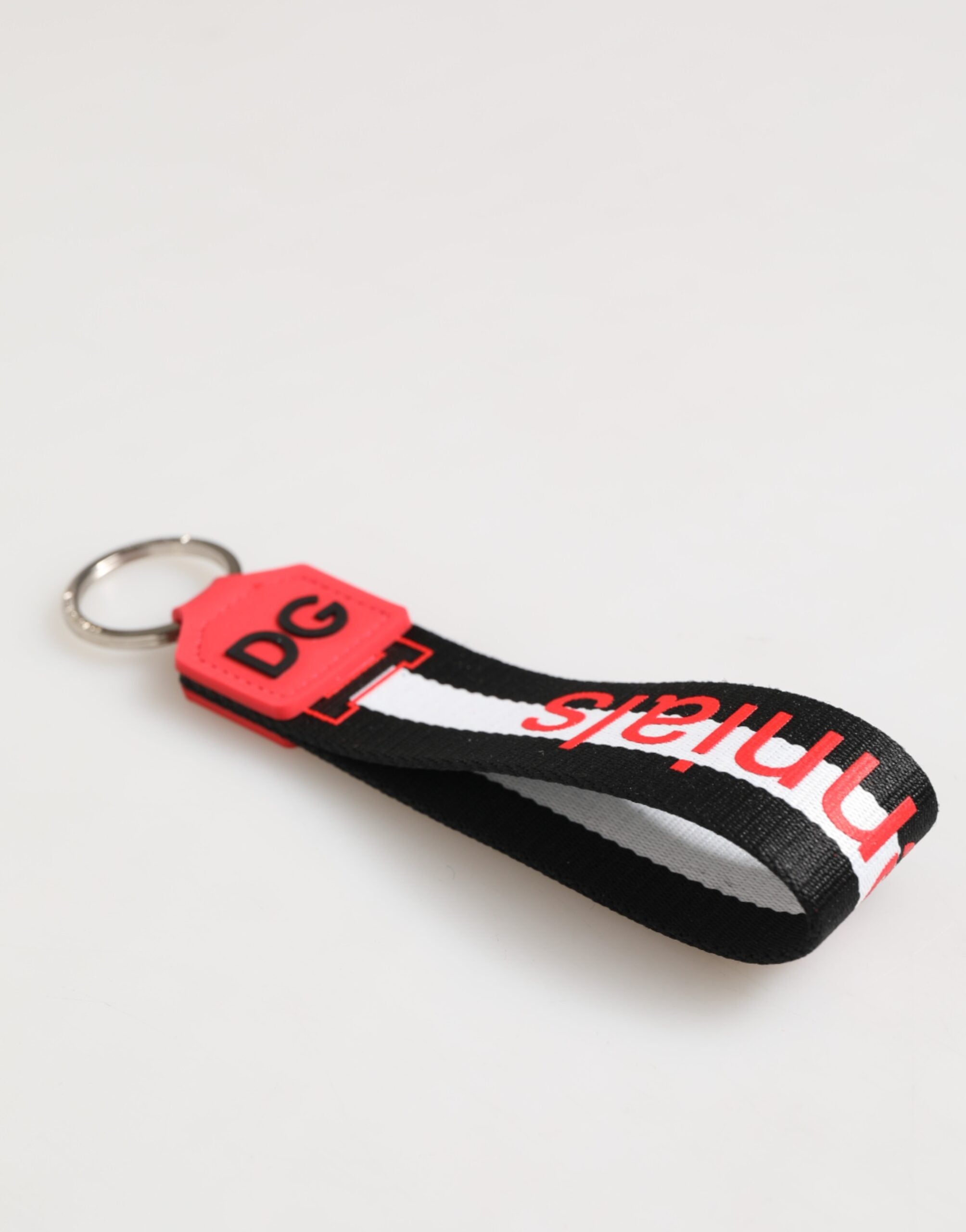 Red White DG Logo Polyester Brass Holder Keychain Keyring
