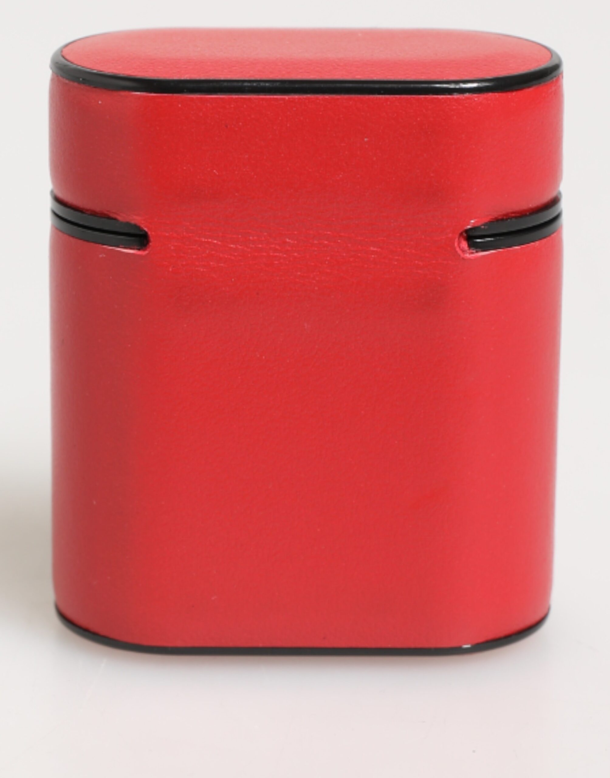 Červenobílý flipový kryt z telecí kůže s logem na flipu a pouzdrem na Airpods