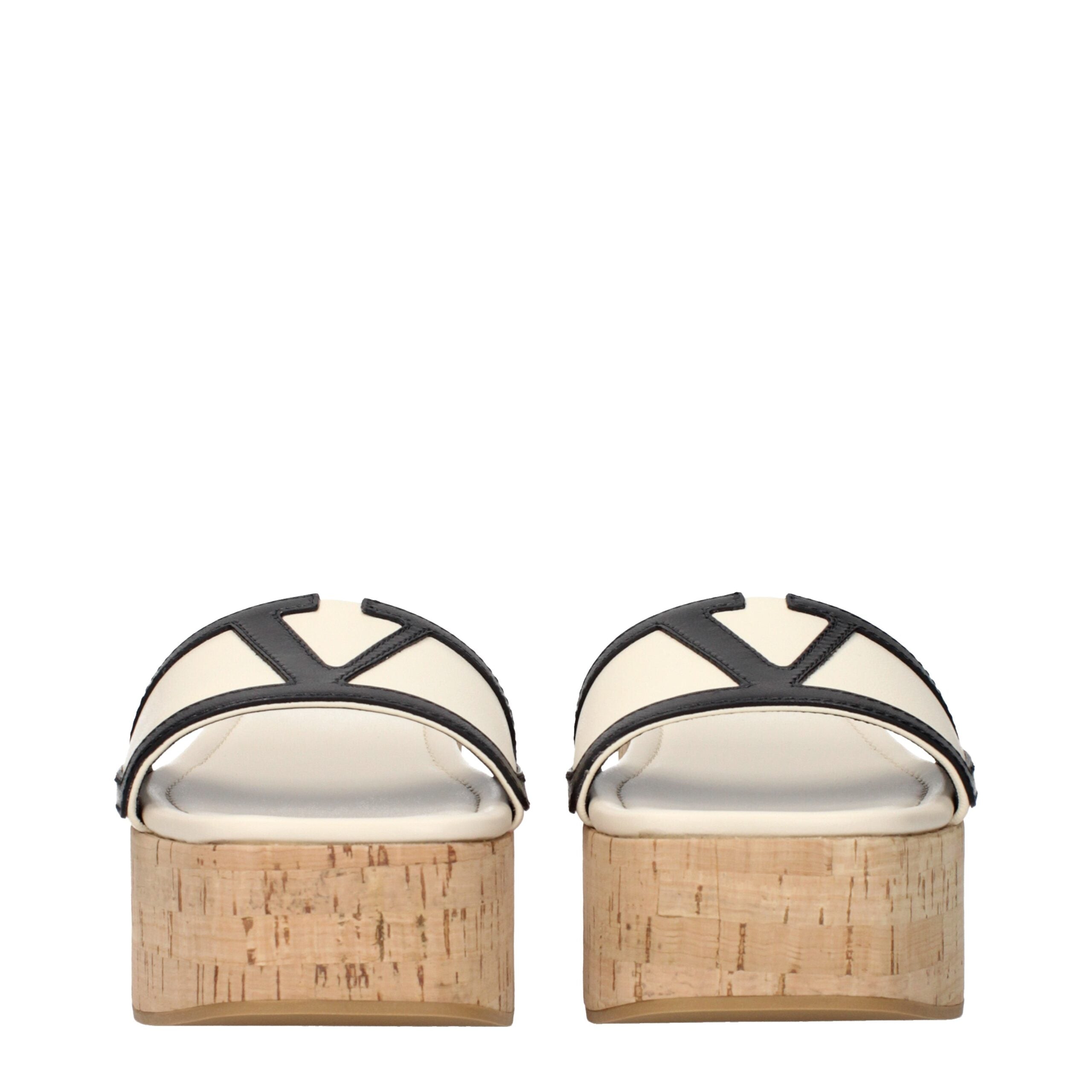 Beige Leather Wedge Sandals