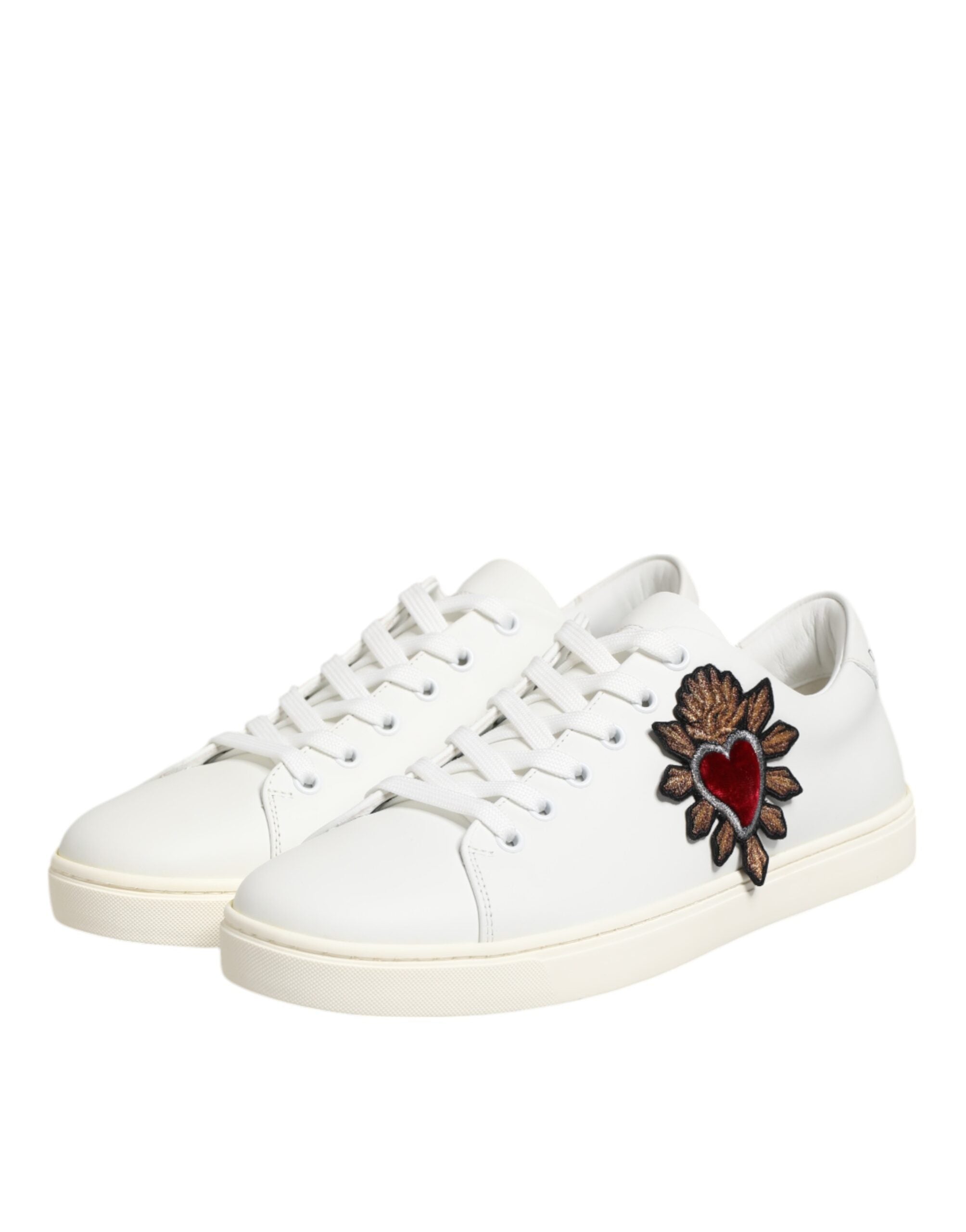 White Leather Sacre Heart Patch Sneakers  Shoes