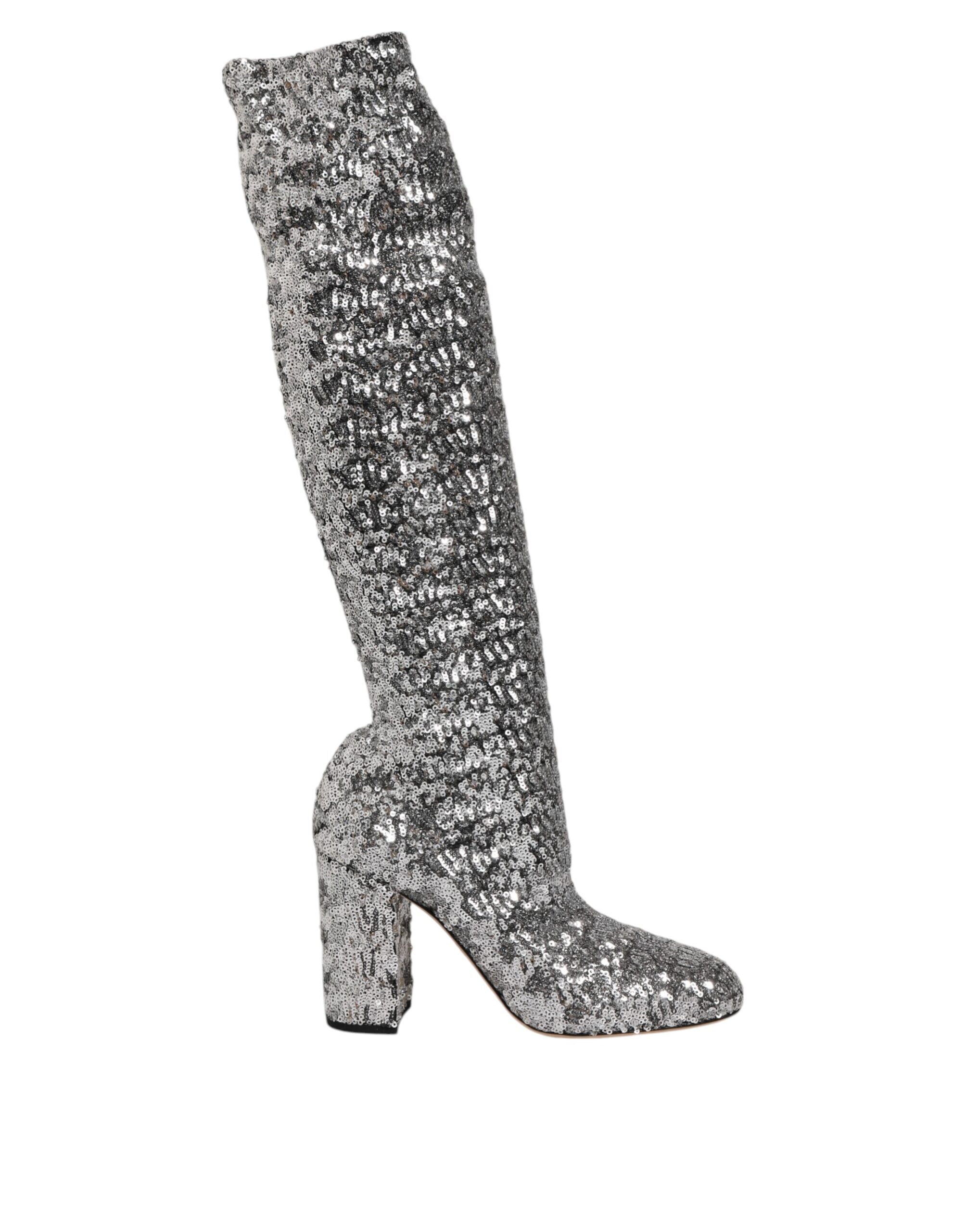Shoes Silver Sequins Glitter High Heel Boot Shoes