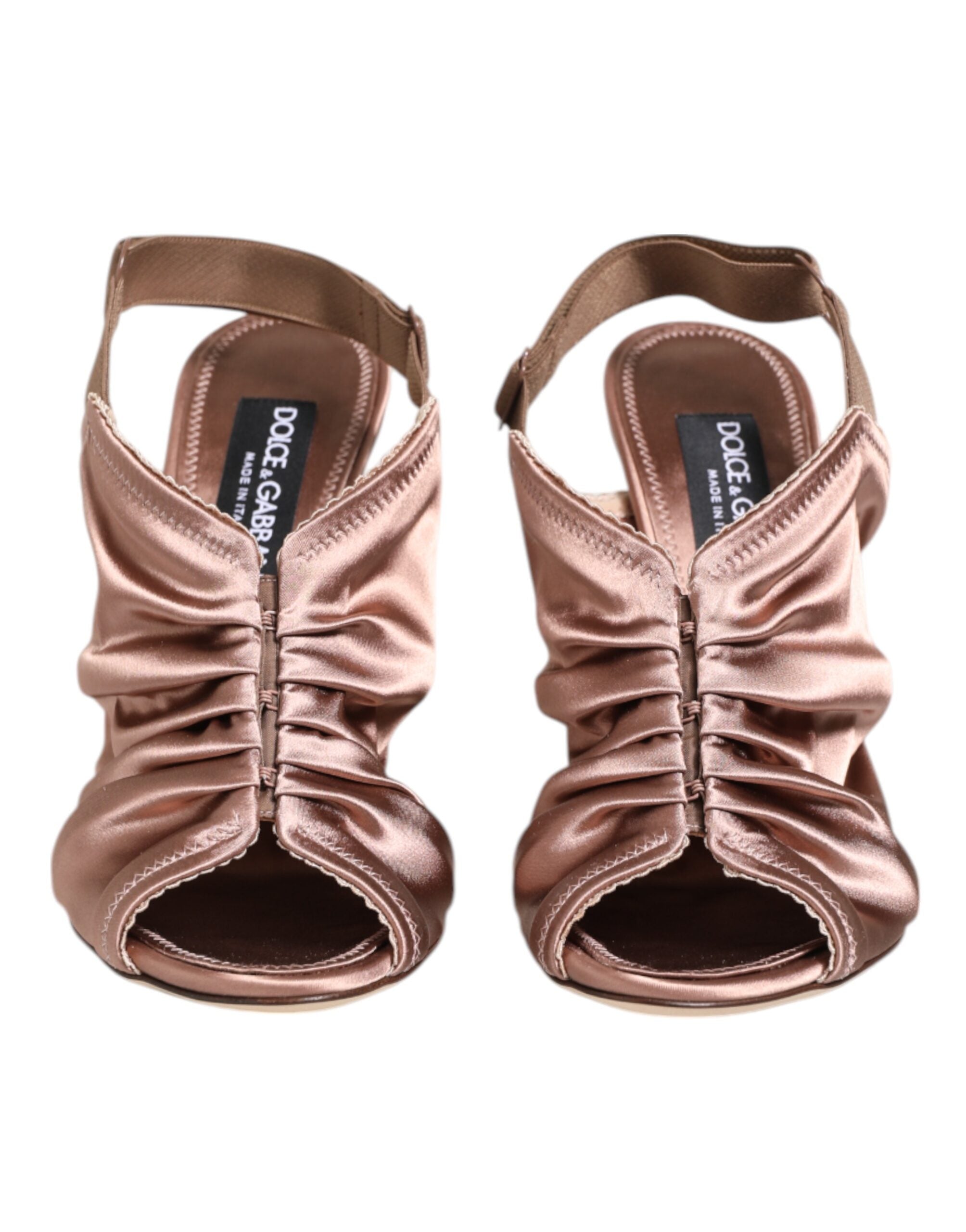 Bronze Satin Ruched Slingback Sandals Shoes