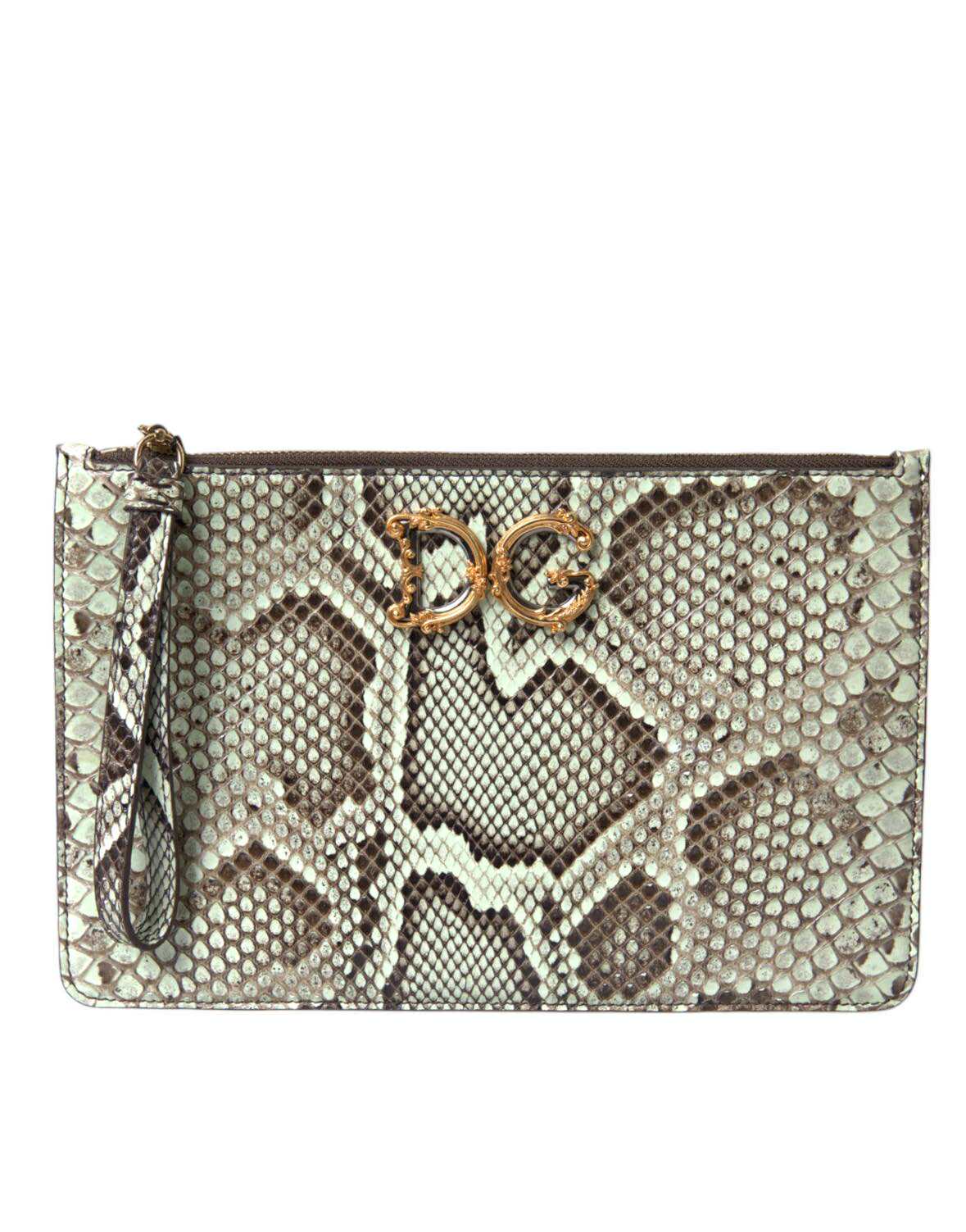 Exotická kůže Verde Acqua Gold DG Logo Clutch Borse Bag