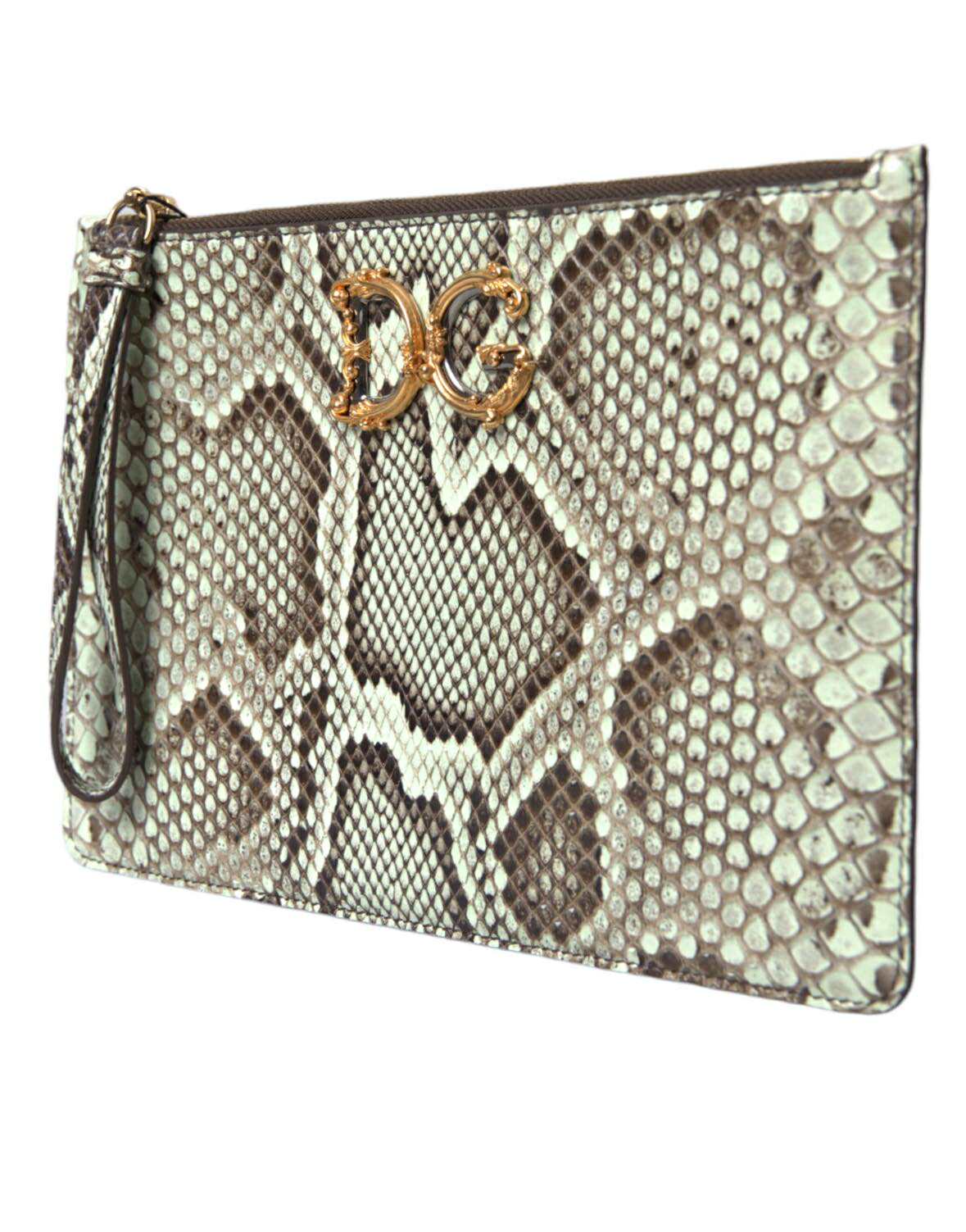 Exotická kůže Verde Acqua Gold DG Logo Clutch Borse Bag