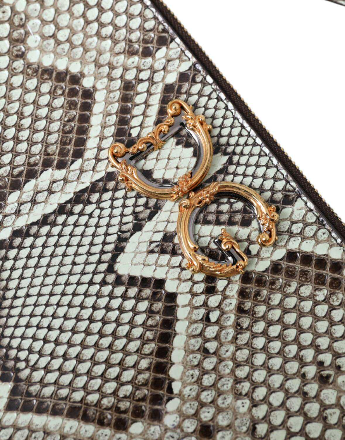 Exotická kůže Verde Acqua Gold DG Logo Clutch Borse Bag