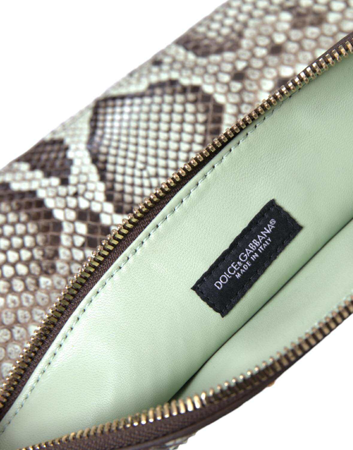 Exotická kůže Verde Acqua Gold DG Logo Clutch Borse Bag