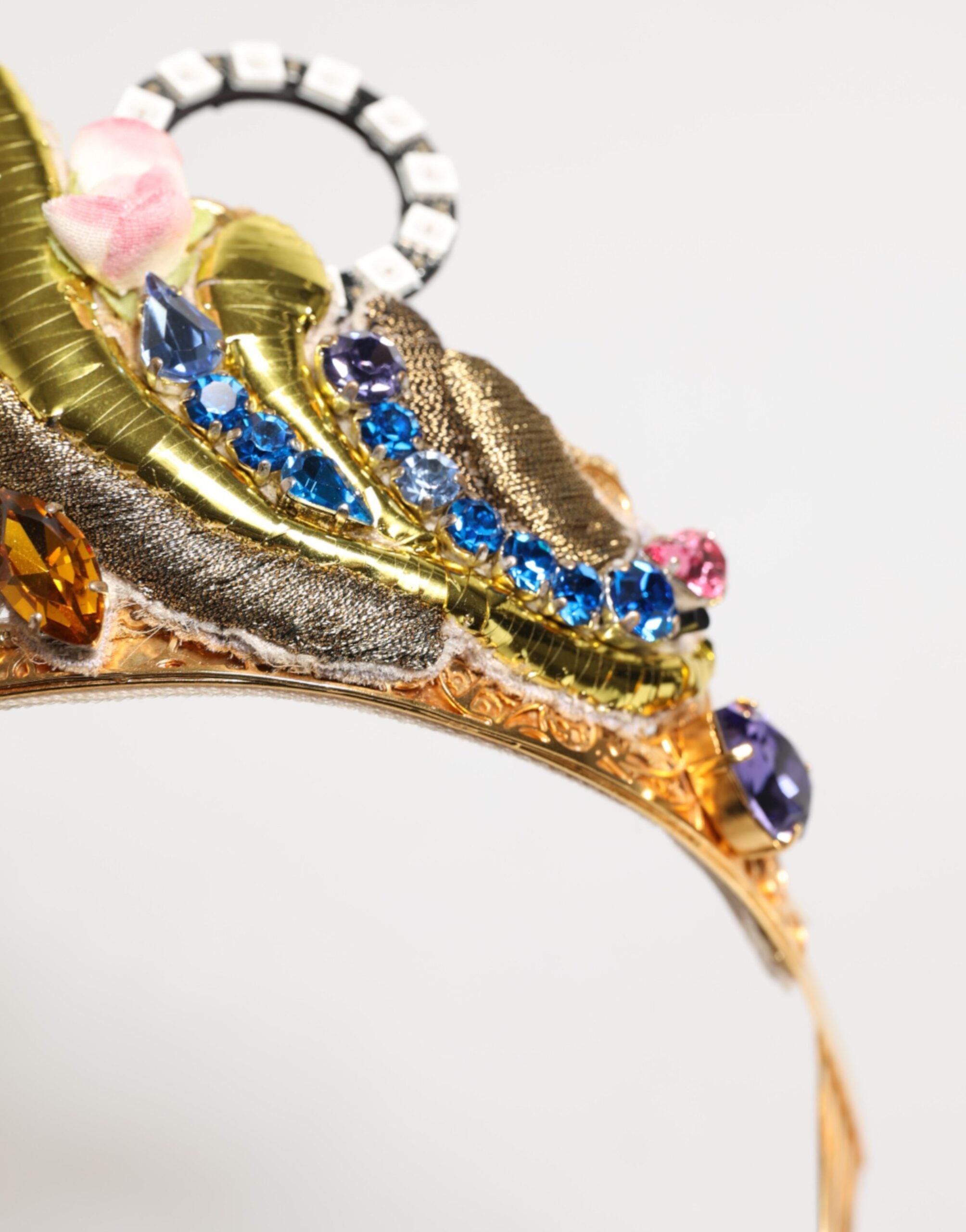 Gold Brass Crystal Embellished Headpiece Crown Diadem Tiara