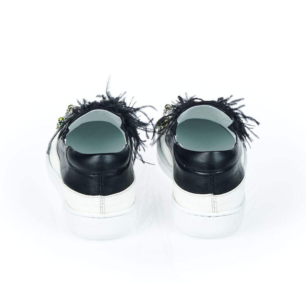 Black Bovine Leather Women Slip-on Shoe