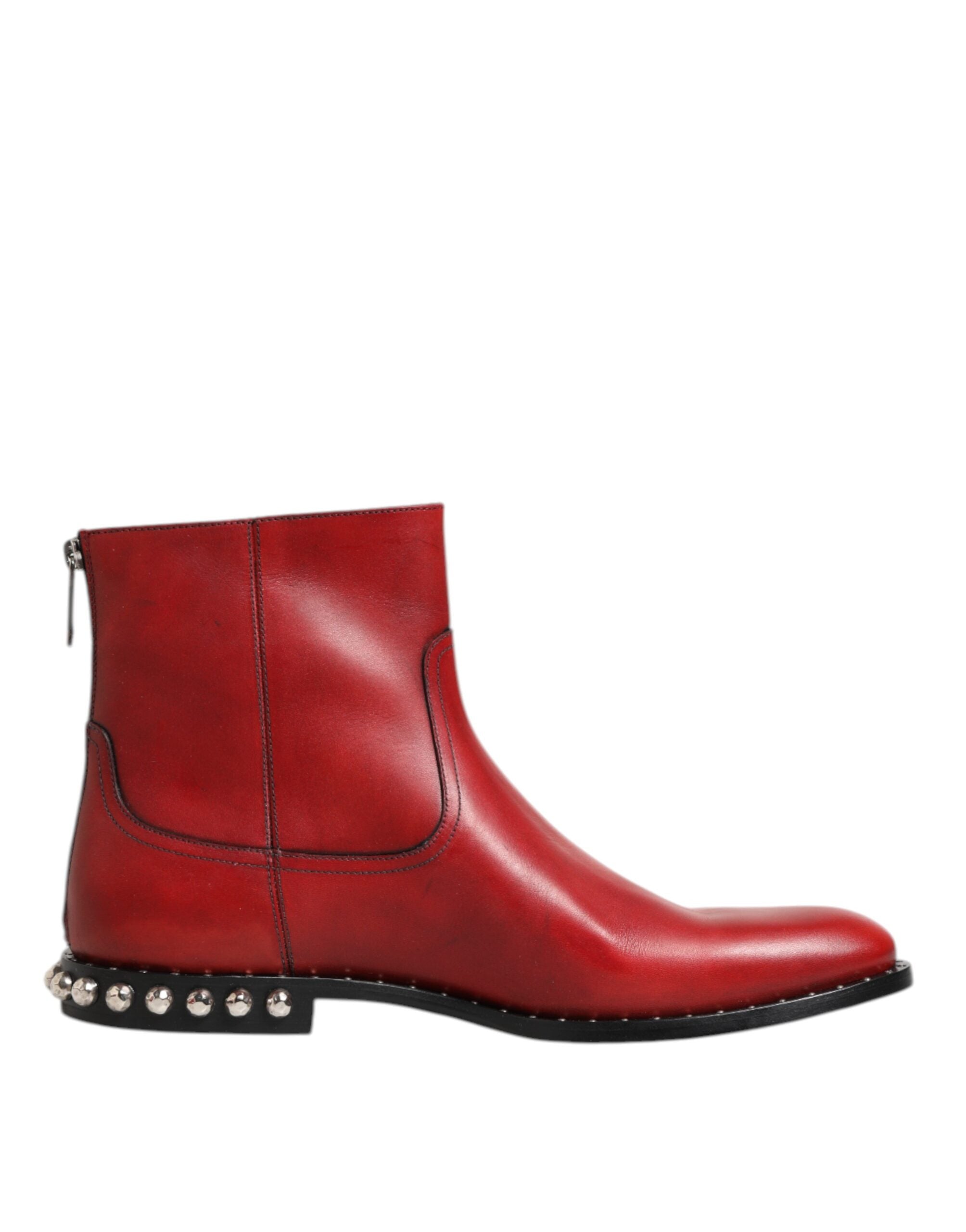 Red Studded Chelsea Short Ankle Boots Shoes