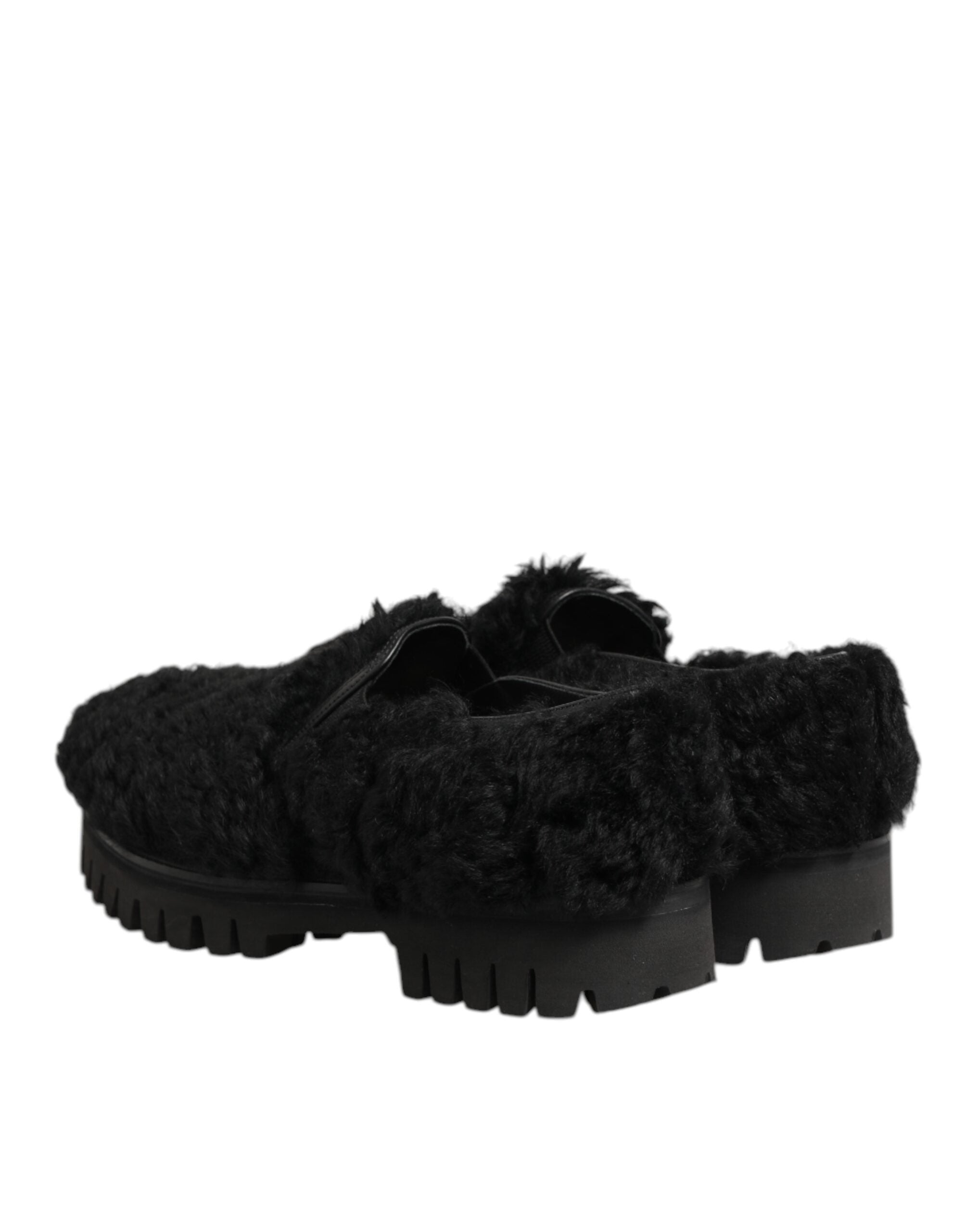 Dress Black Fur Leather Slippers Men Shoes