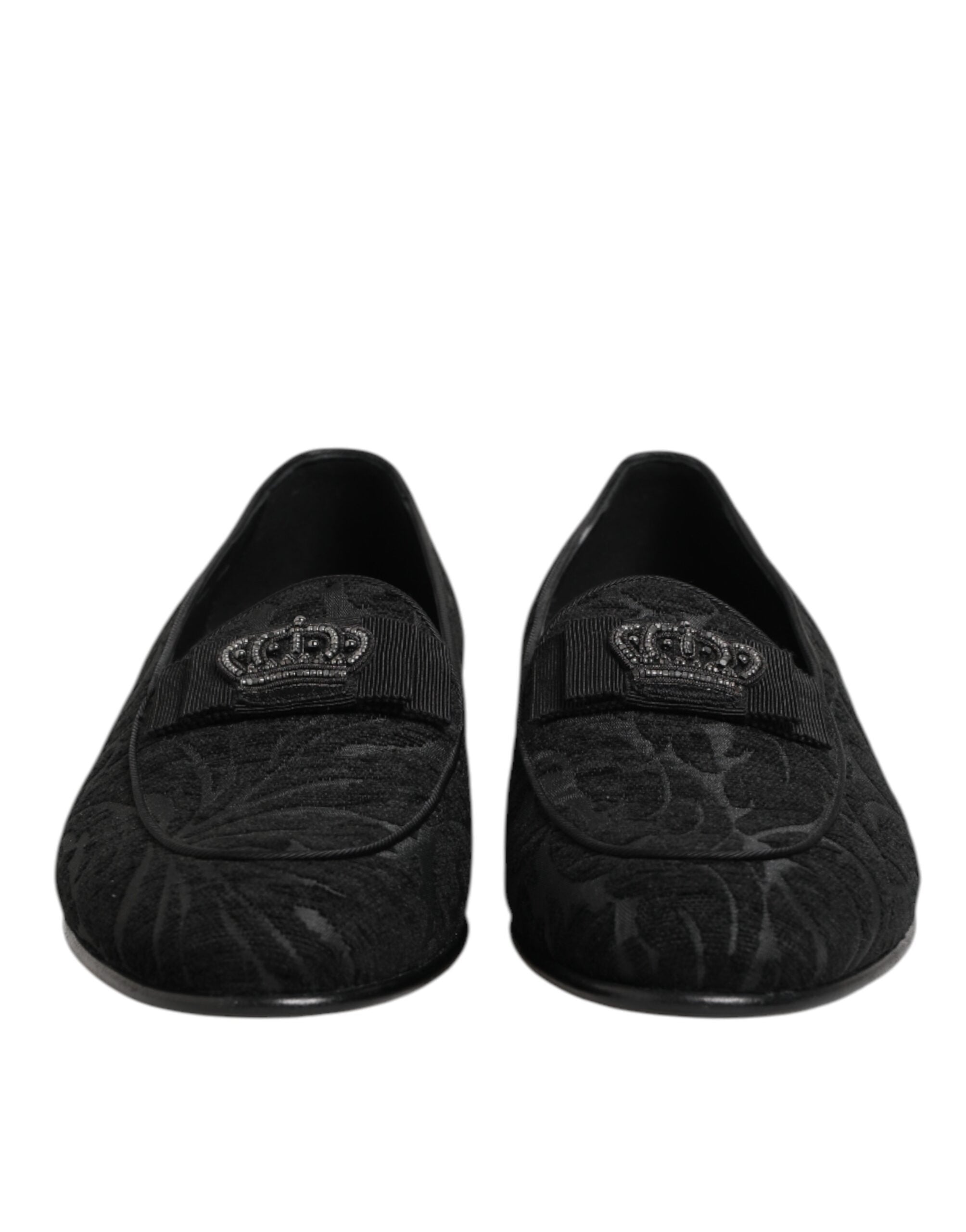 Black Brocade Crown Loafers Dress Shoes