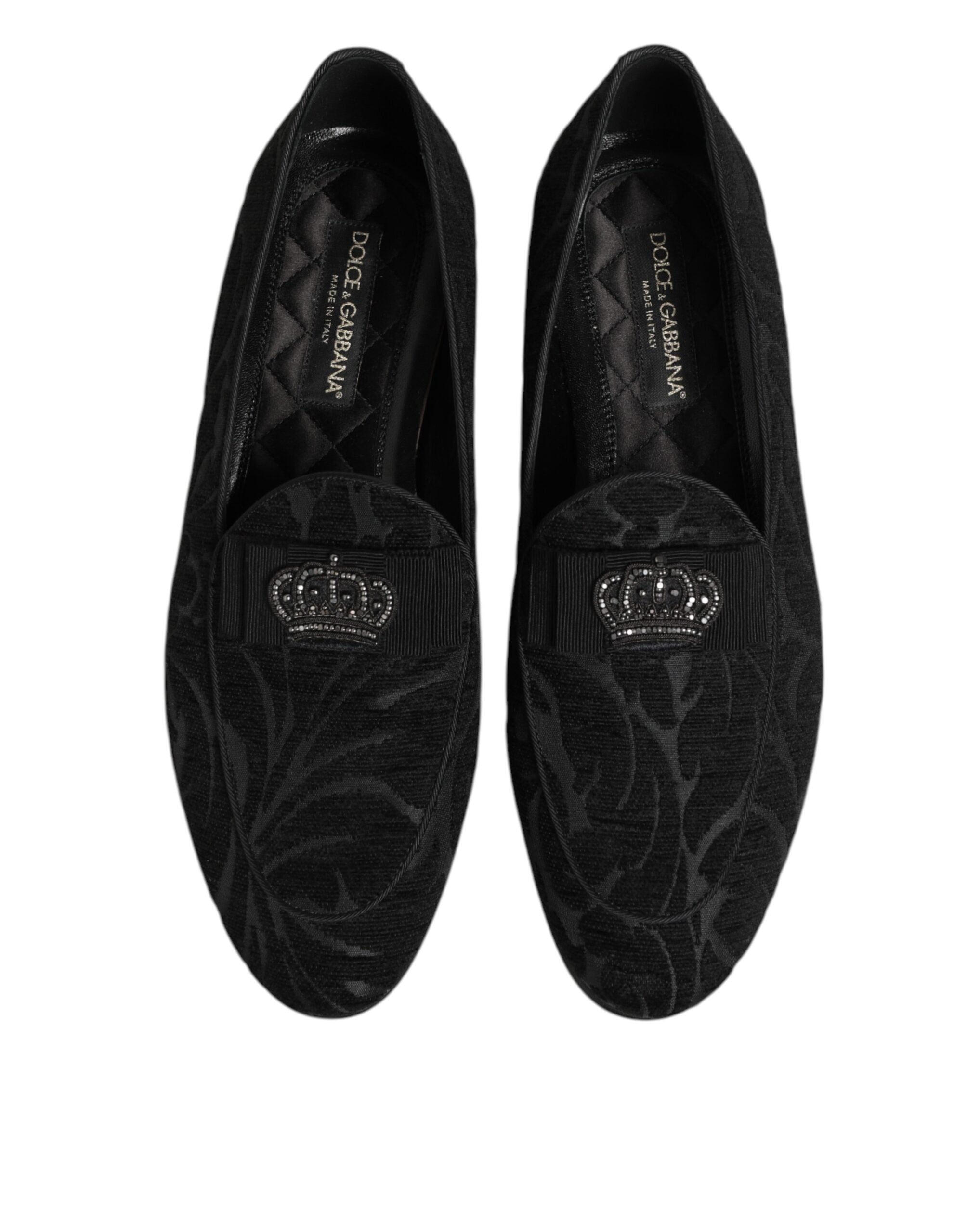 Black Brocade Crown Loafers Dress Shoes