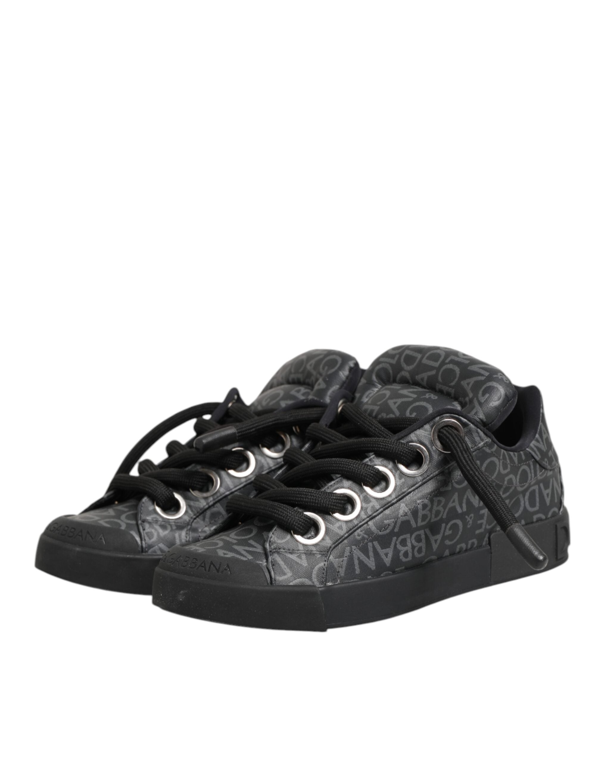 Black Cotton Denim Logo Low Top Sneakers  Shoes