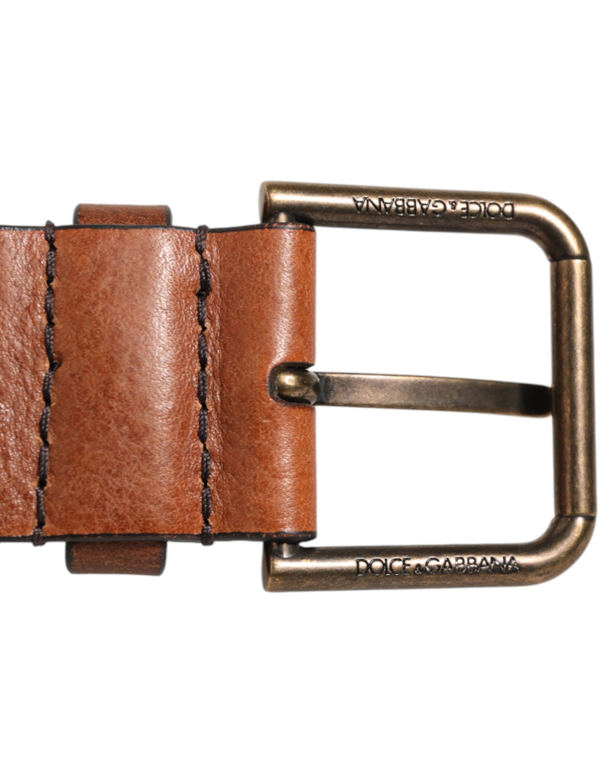 Brown Classic Gold Metal Logo Buckle Men Belt