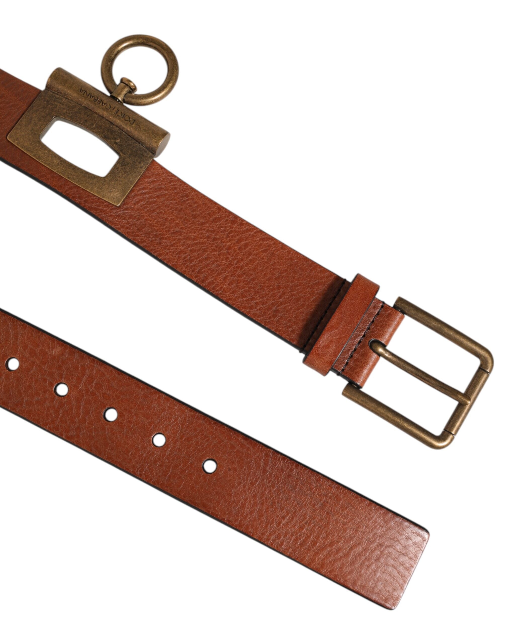 Brown Leather Side Rings Brass Buckle Belt