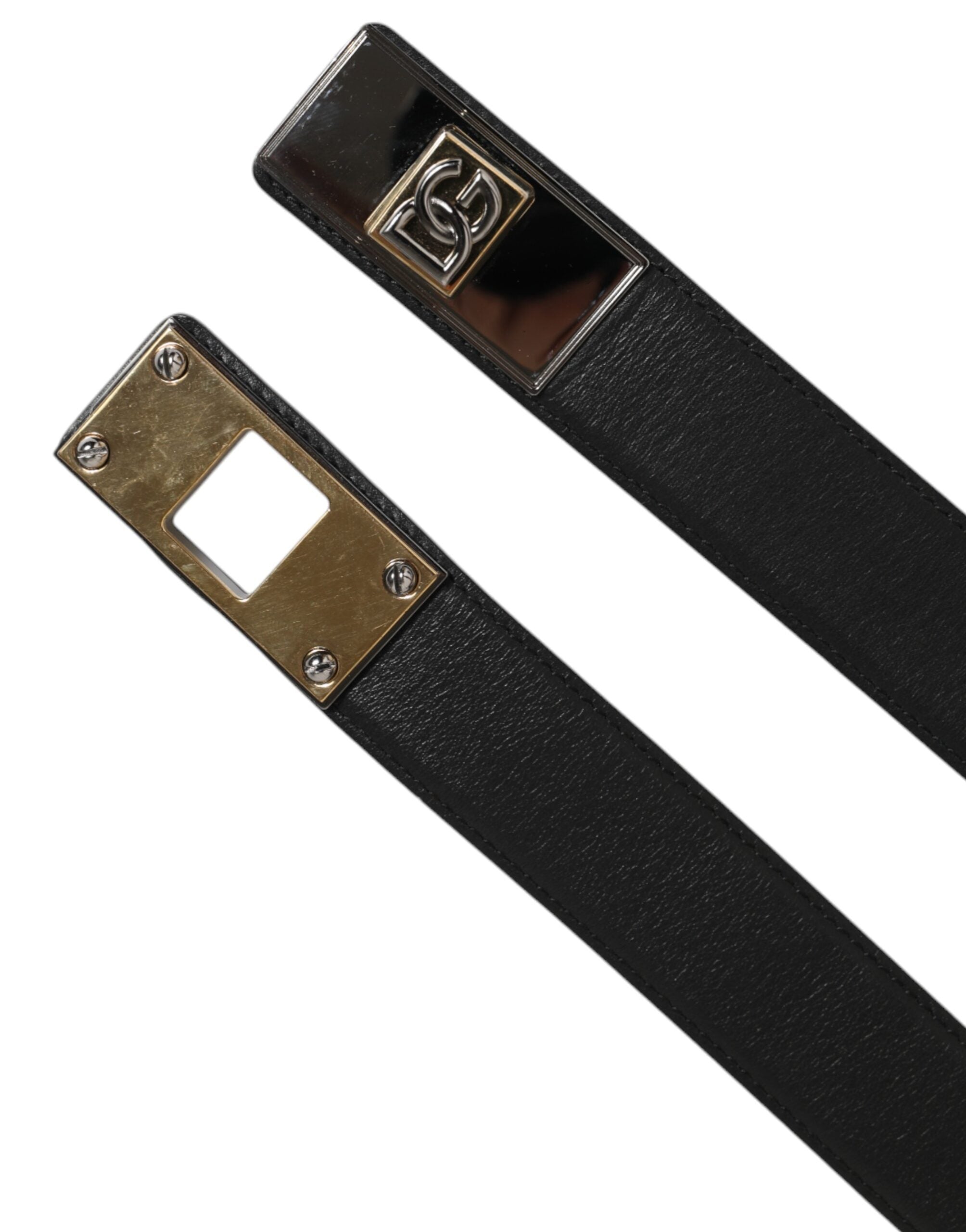 Black Leather Classic Metal Logo Buckle Belt