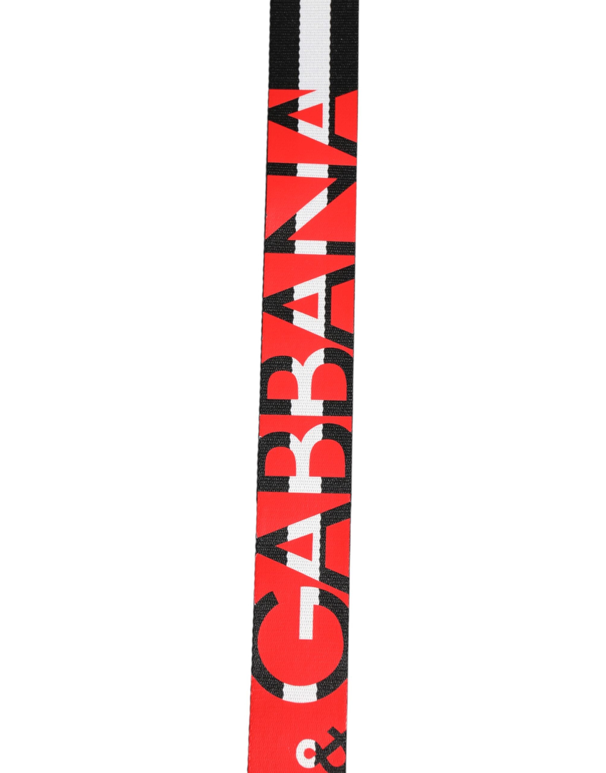 Black White Striped Logo Metal Buckle Belt