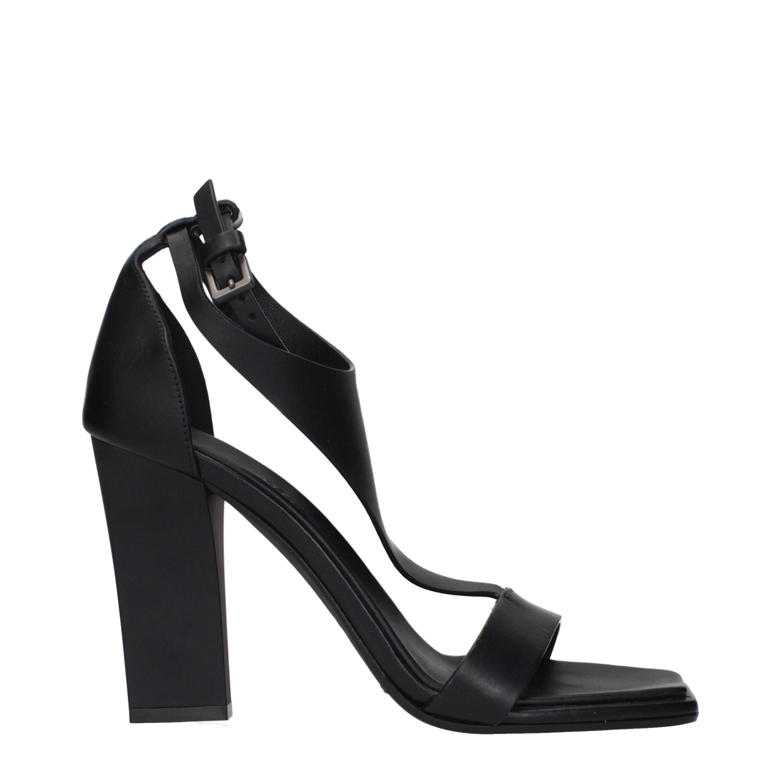 Black Leather Stiletto Heel Sandals
