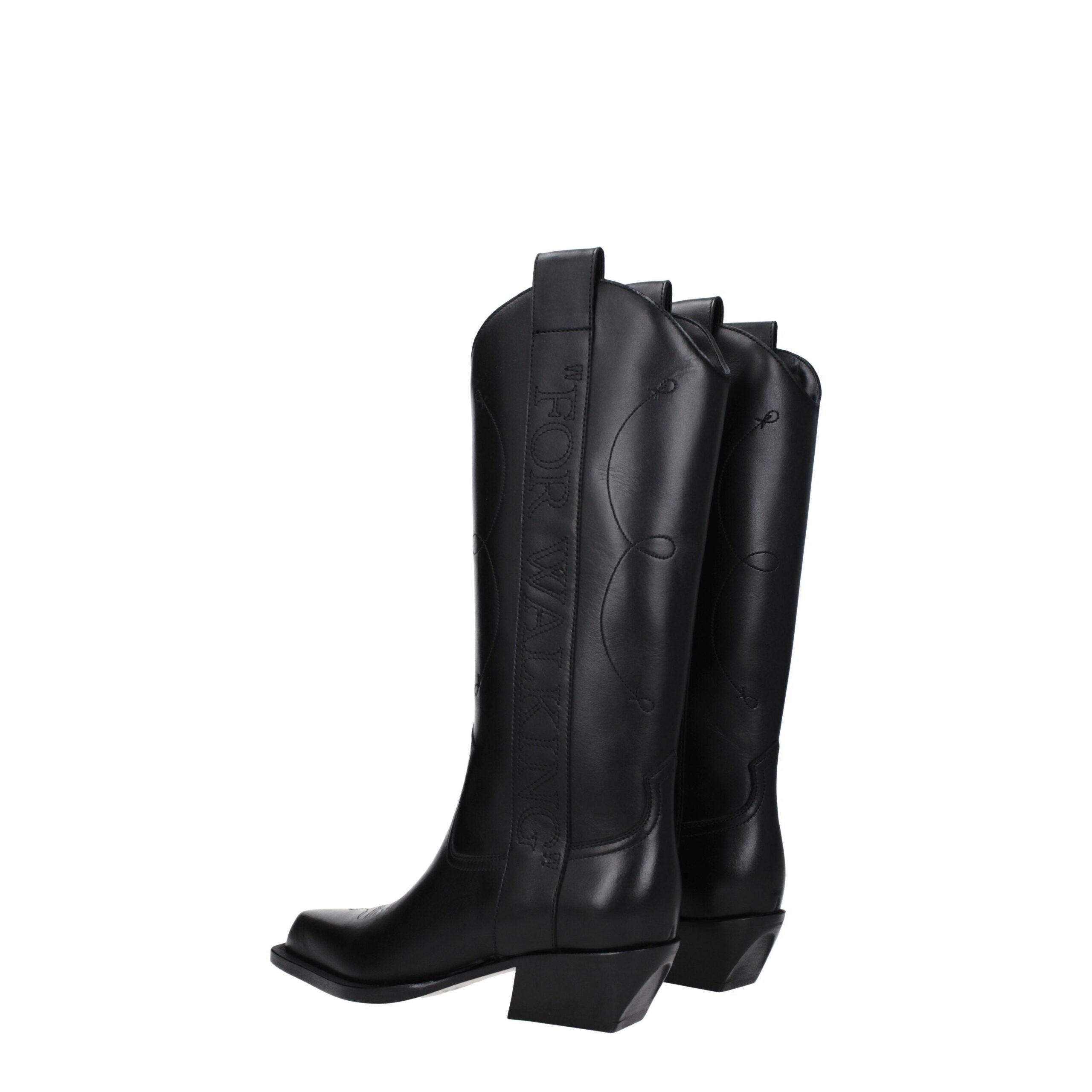 Black Leather High Heel Boots