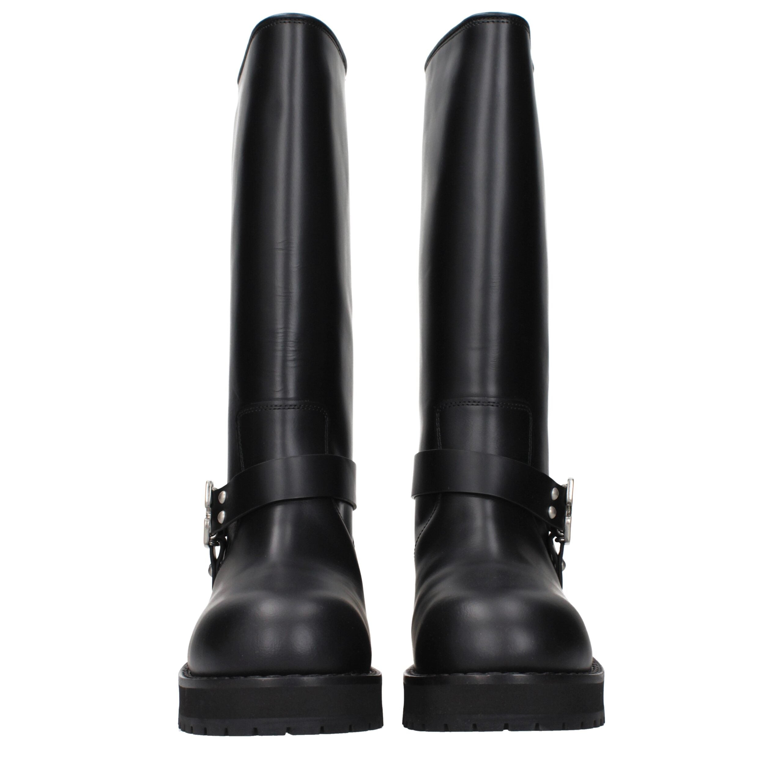 Black Leather Flat Boots