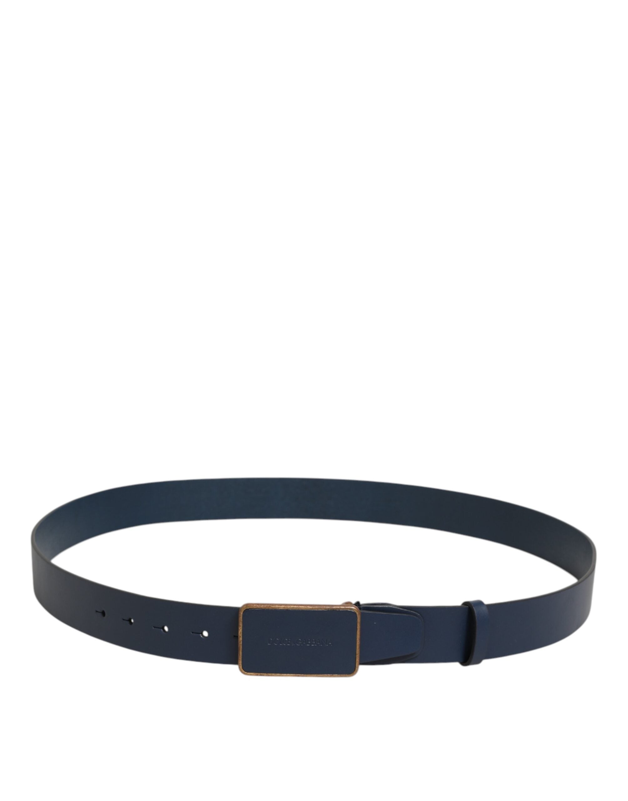 Blue Leather Classic Metal Logo Buckle Belt
