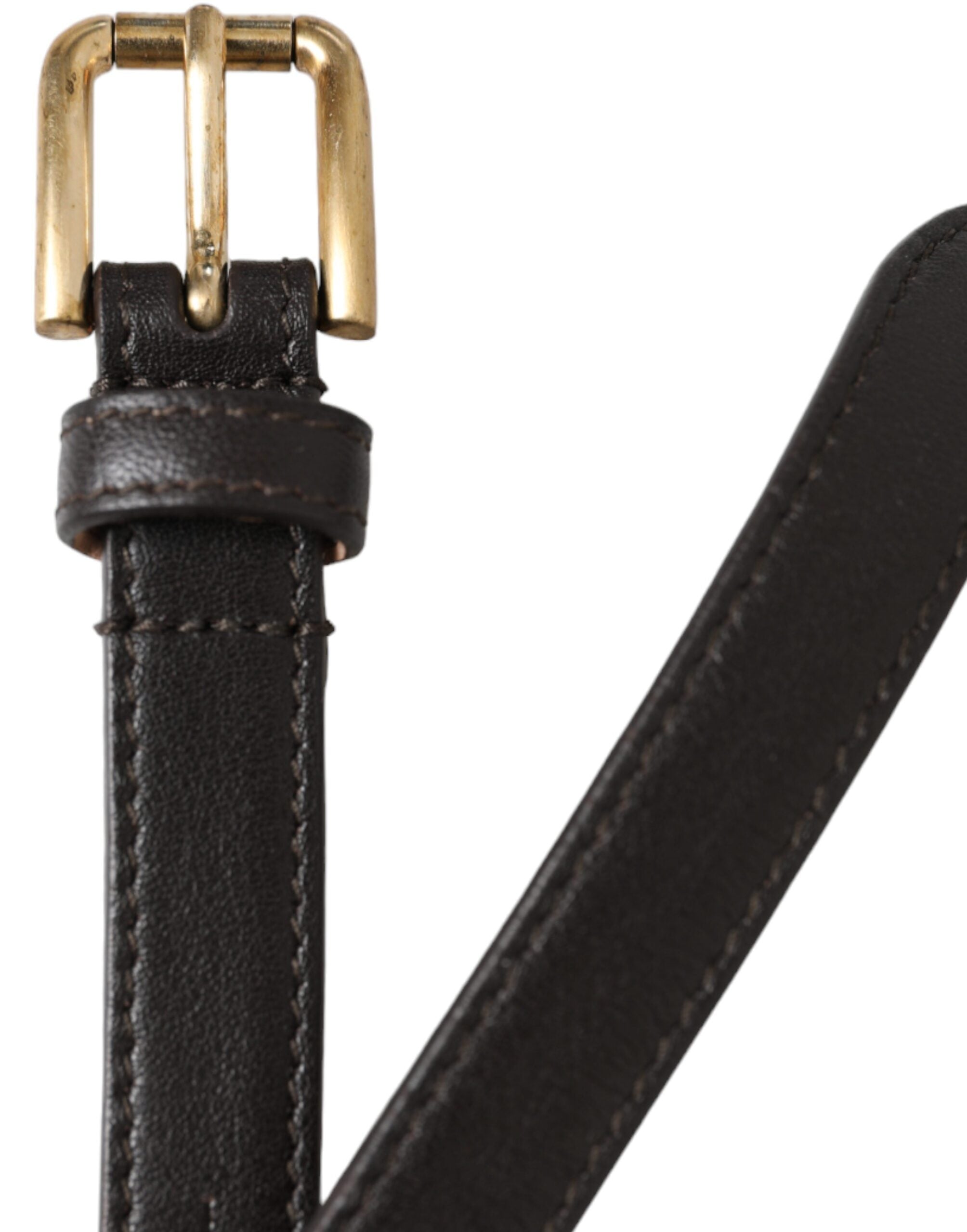 Black Leather Long Skinny Gold Metal Buckle Belt