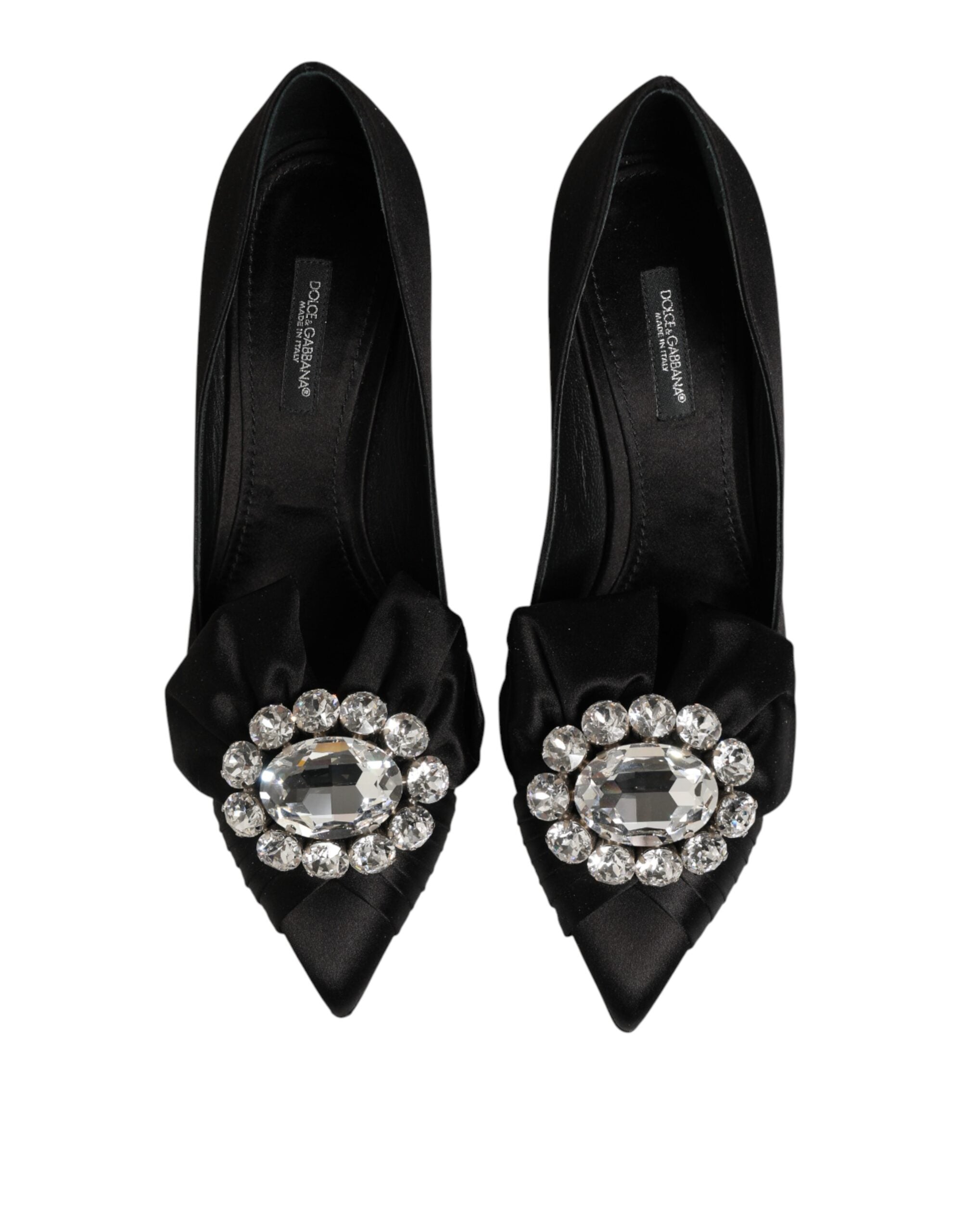 Black Satin Bow Crystal Embellishment Pumps Shoes