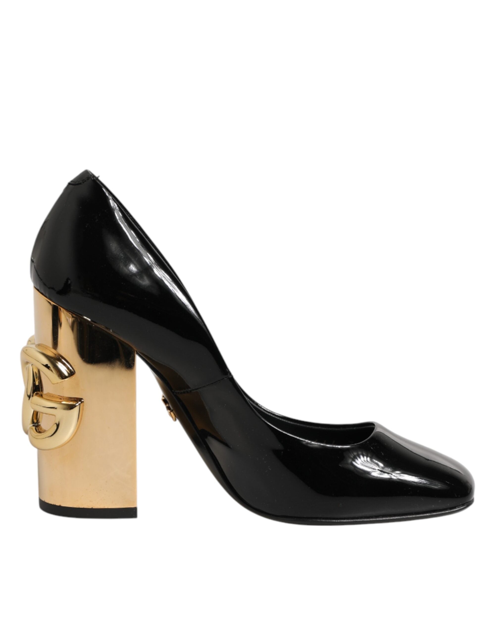 Black Gold Patent Leather Logo Heels Pumps Shoes