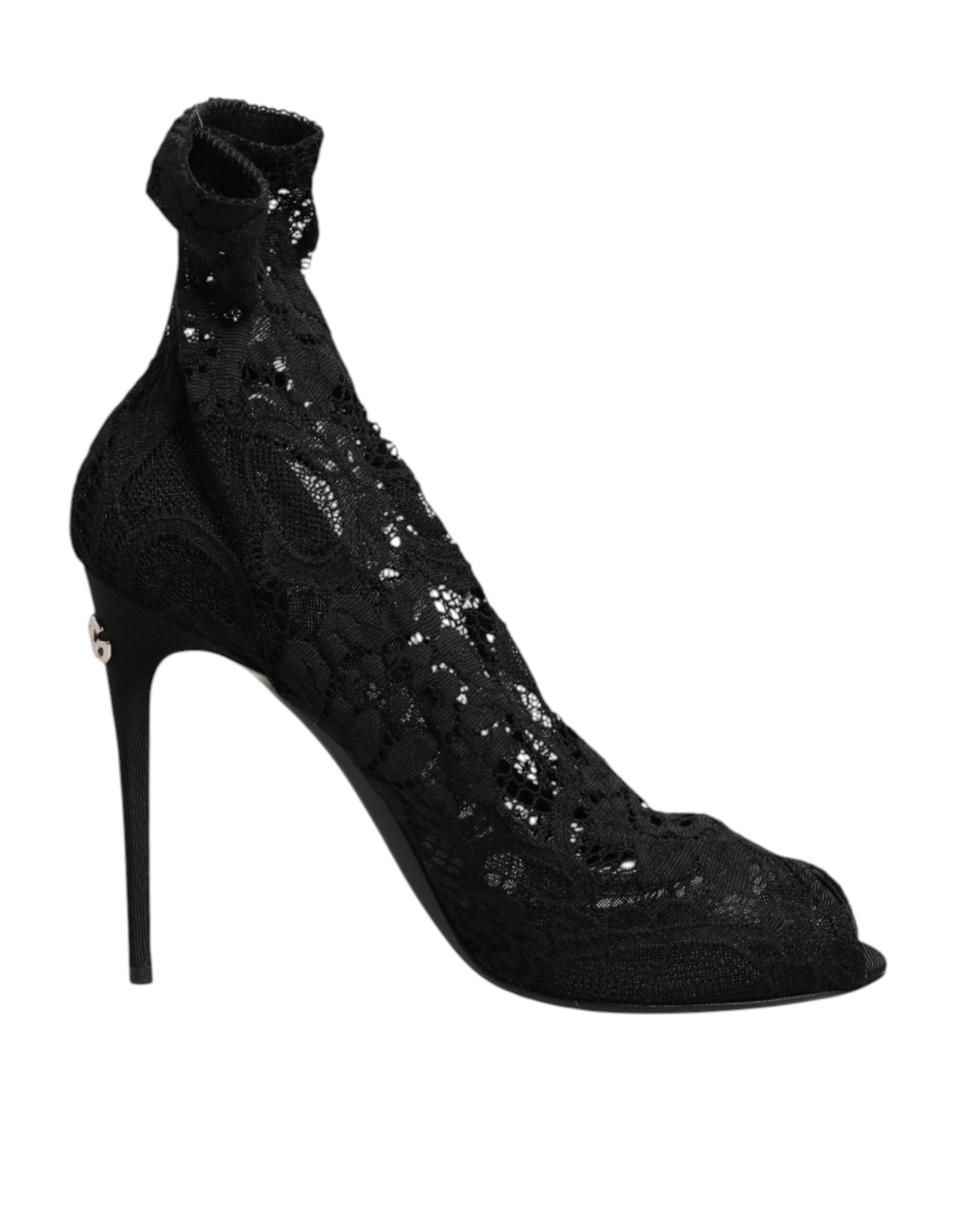 Black Stretch Taormina Lace Boots Shoes