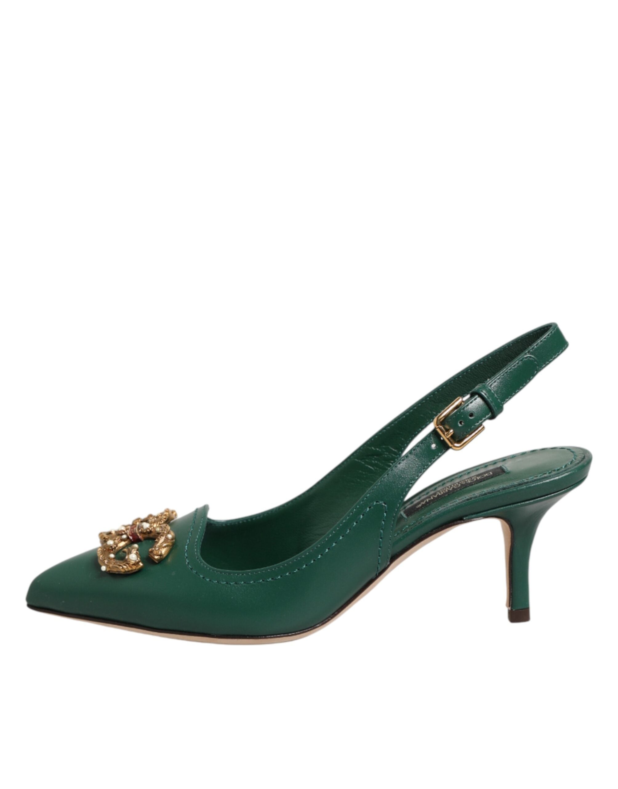Green Leather AMORE Heels Slingbacks Shoes