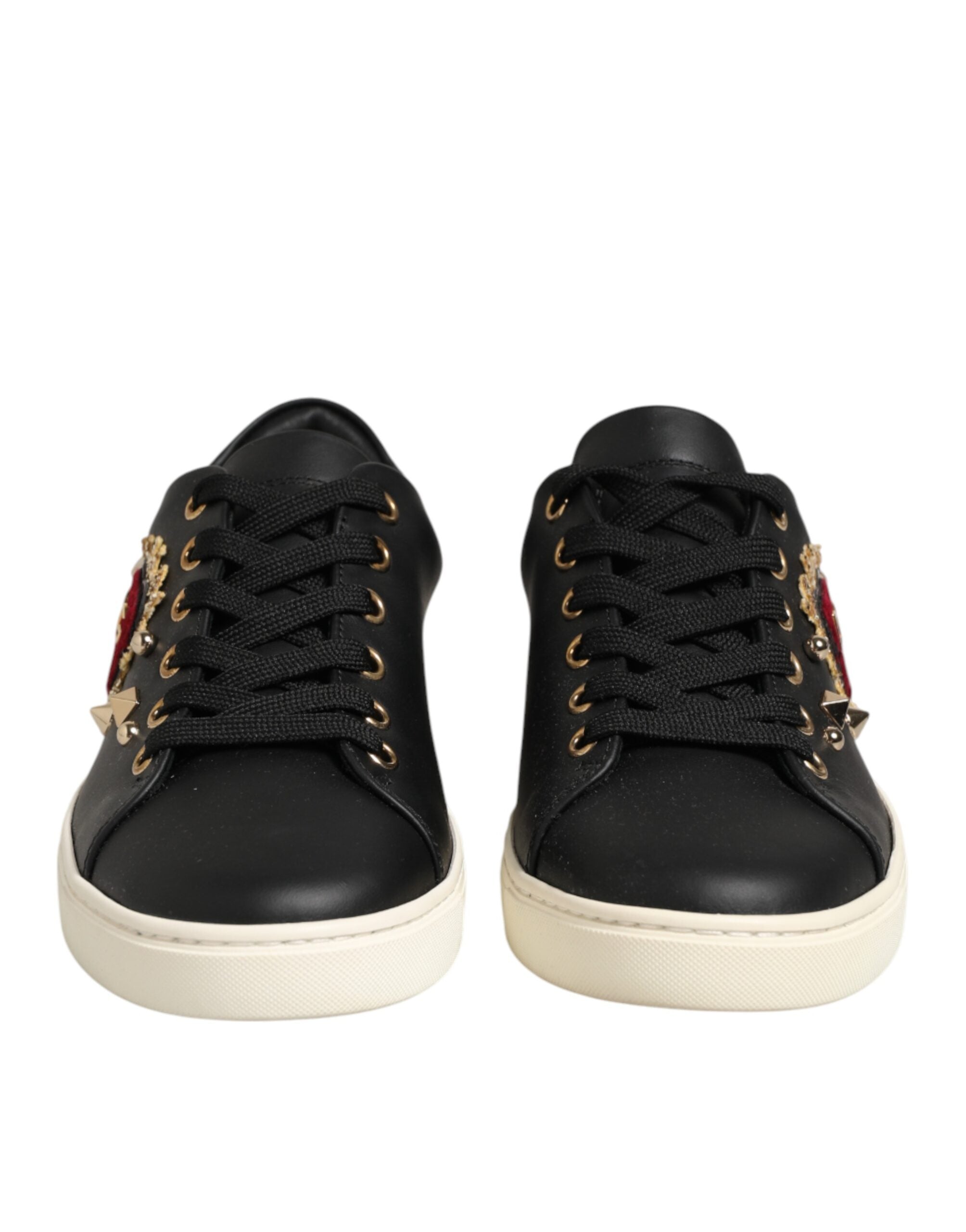Black Leather Sacred Heart Sneakers Shoes