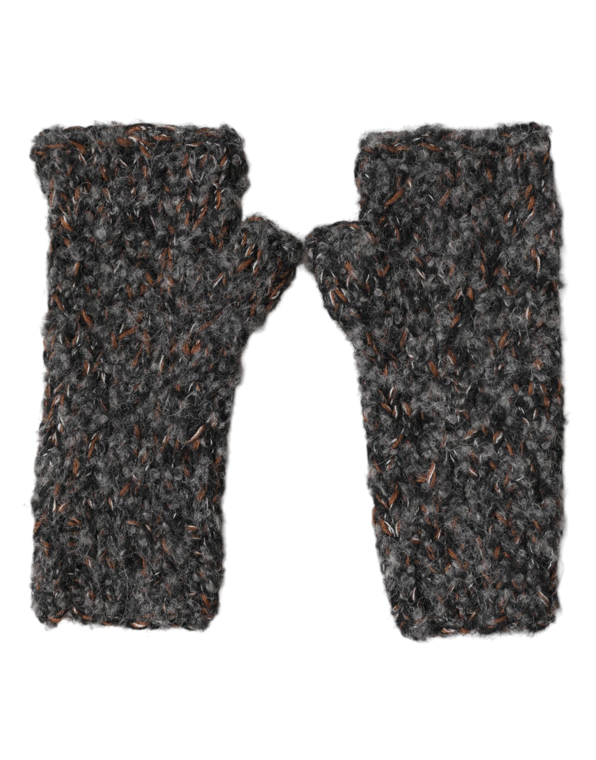 Gray Virgin Wool Knitted Fingerless Men Gloves