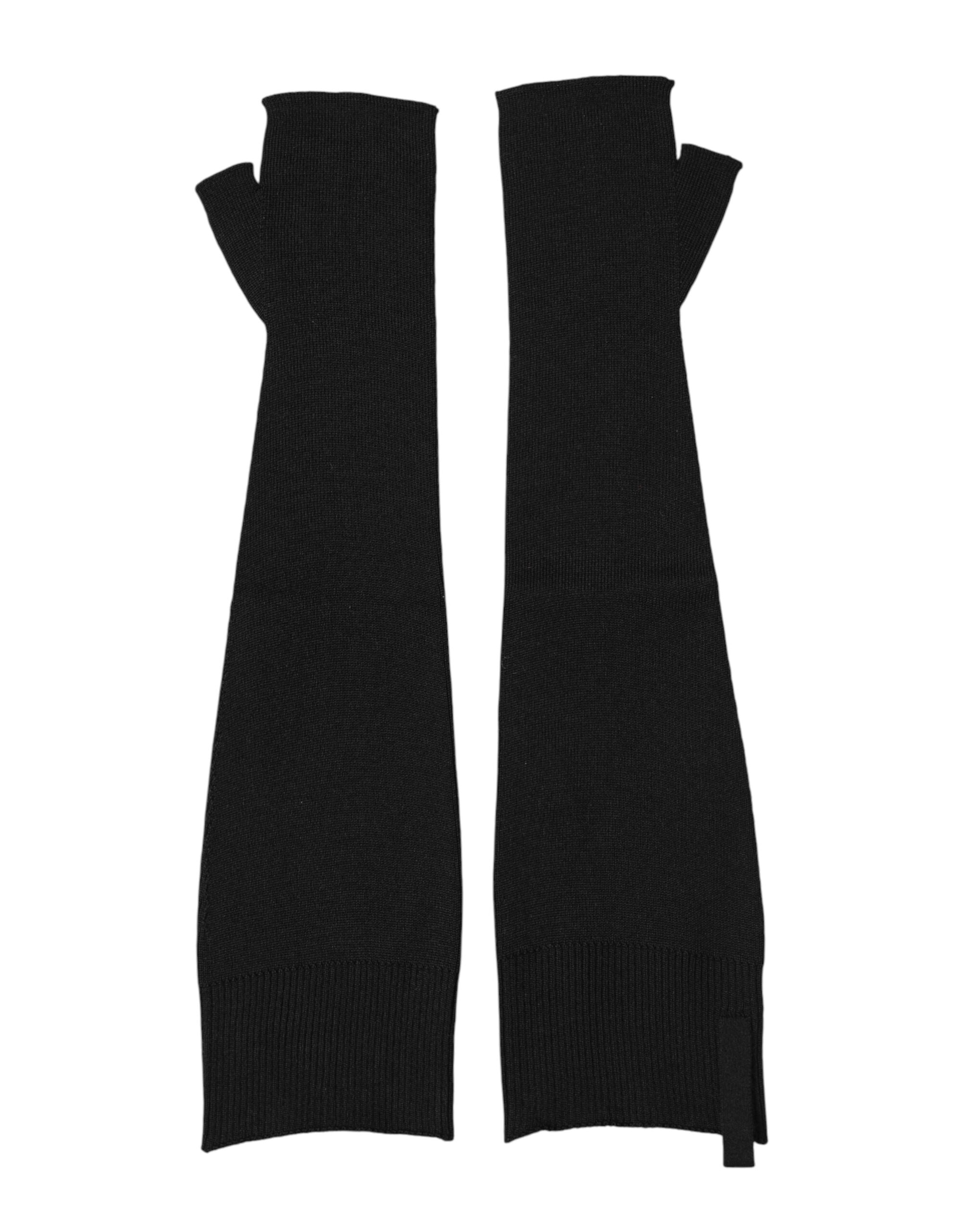 Black Virgin Wool Knitted Fingerless Men Gloves